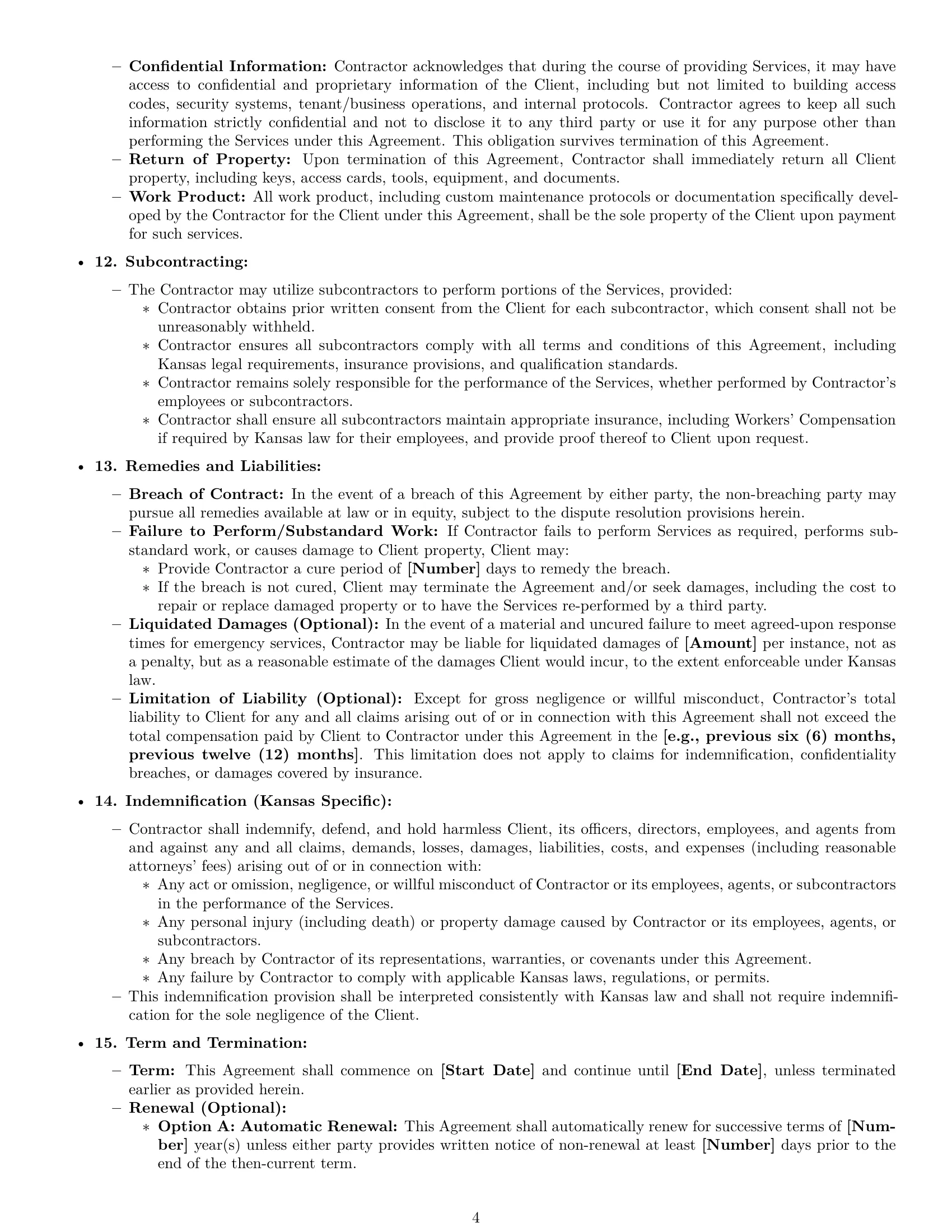 Preview page 4 of Pro Kansas maintenance independent contractor agreement template
