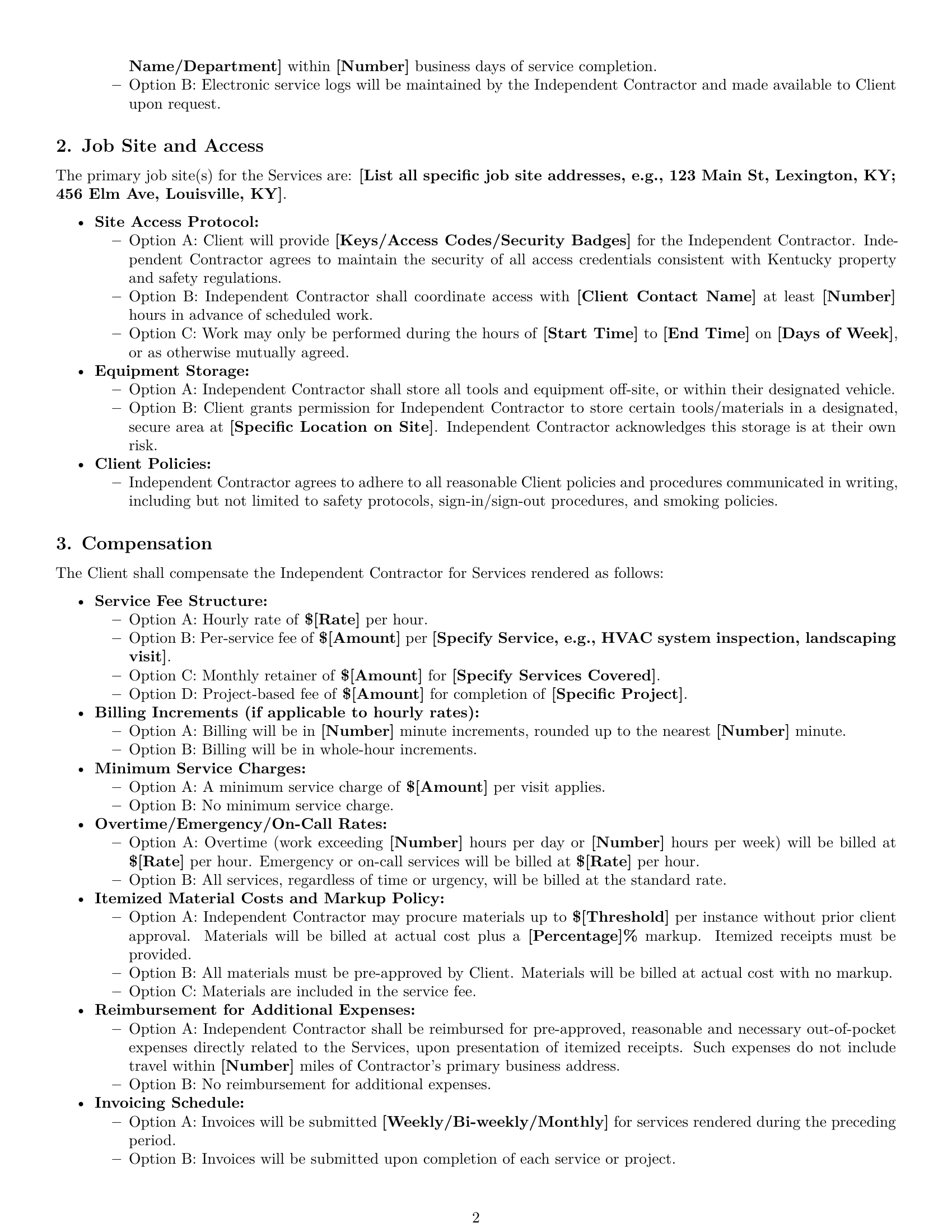 Preview page 2 of Pro Kentucky maintenance independent contractor agreement template
