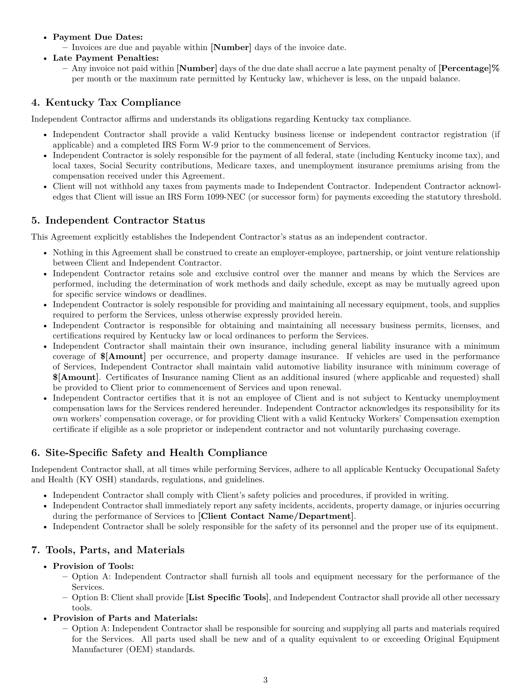 Preview page 3 of Pro Kentucky maintenance independent contractor agreement template