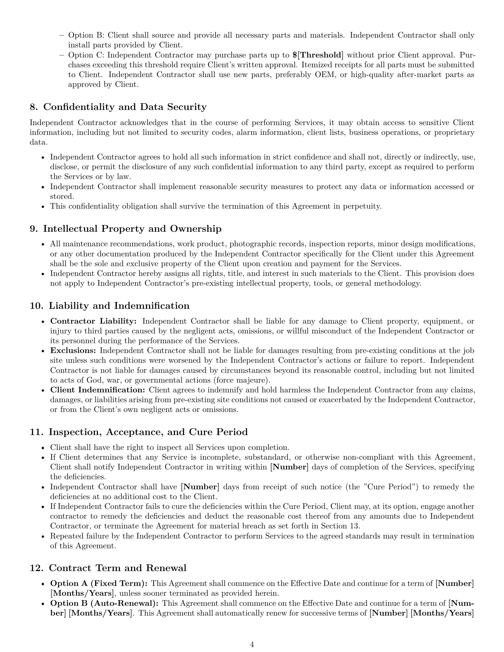 Preview page 4 of Pro Kentucky maintenance independent contractor agreement template