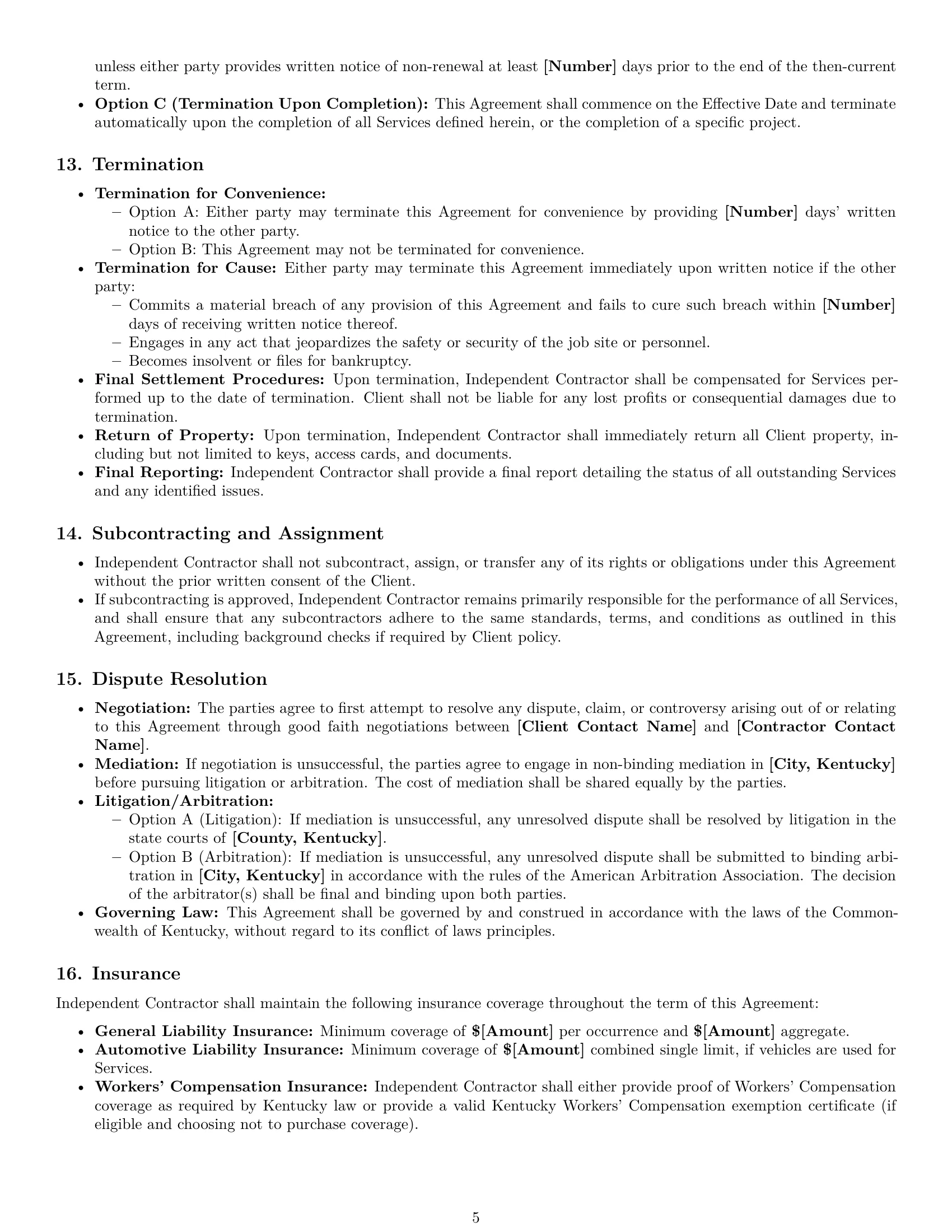 Preview page 5 of Pro Kentucky maintenance independent contractor agreement template