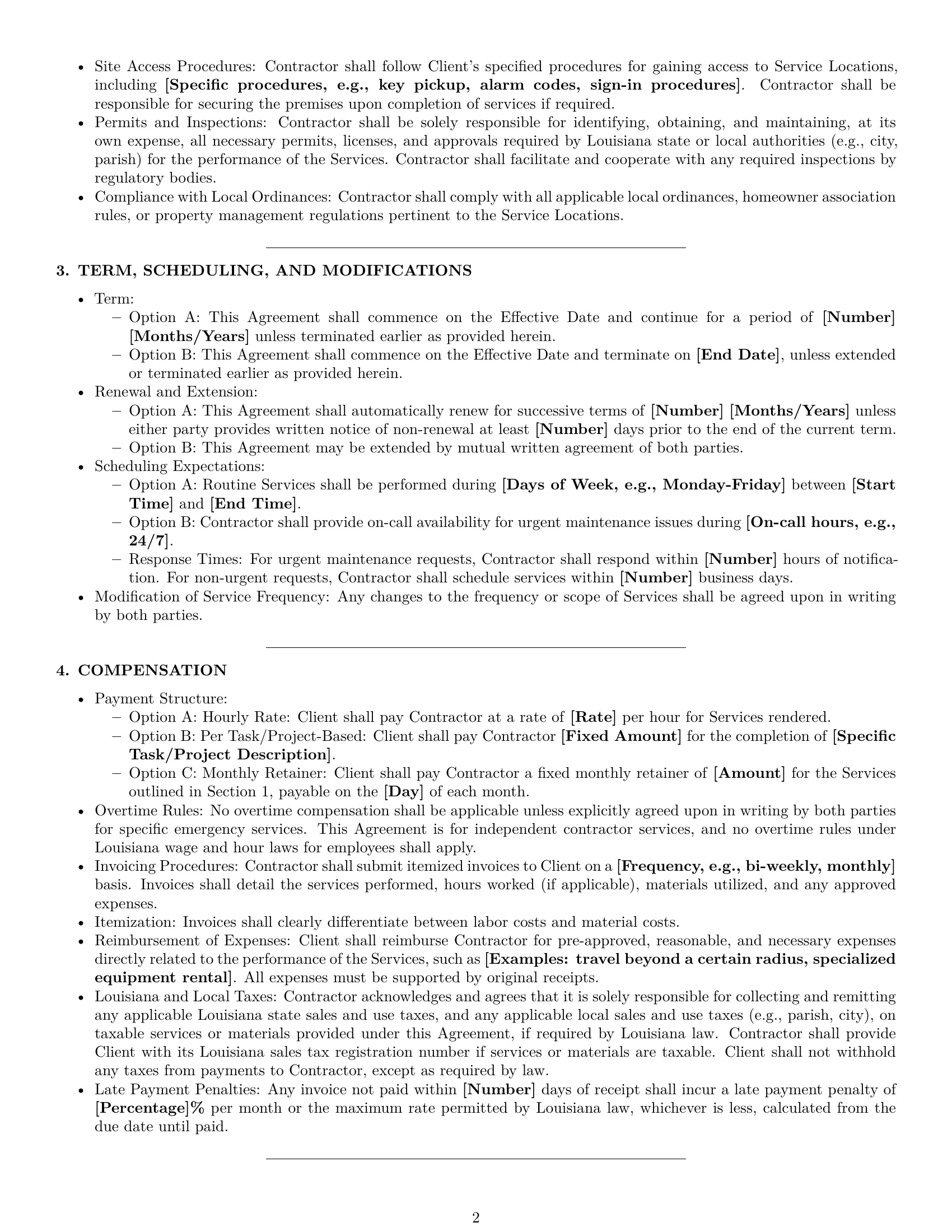 Preview page 2 of Pro Louisiana maintenance independent contractor agreement template