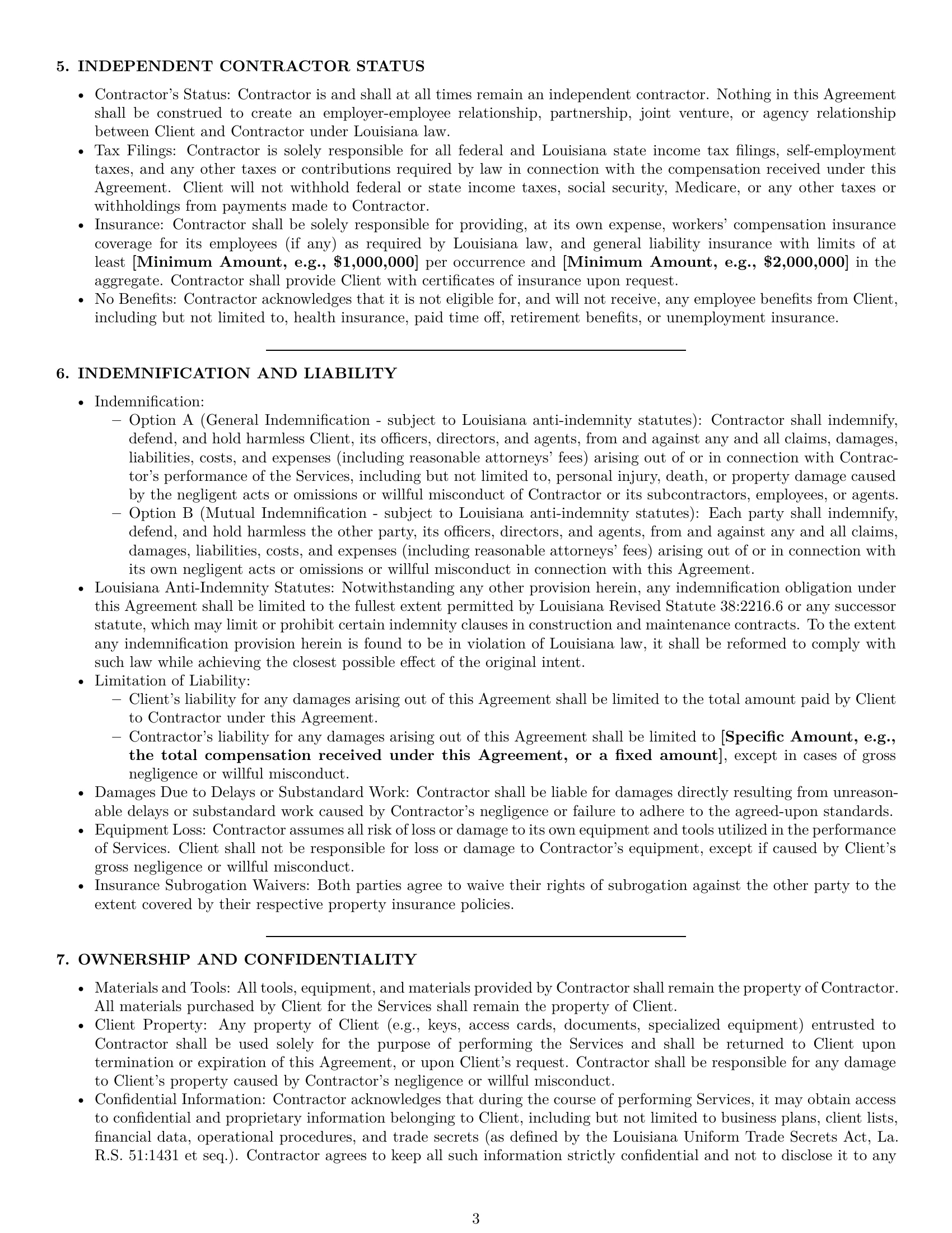 Preview page 3 of Pro Louisiana maintenance independent contractor agreement template