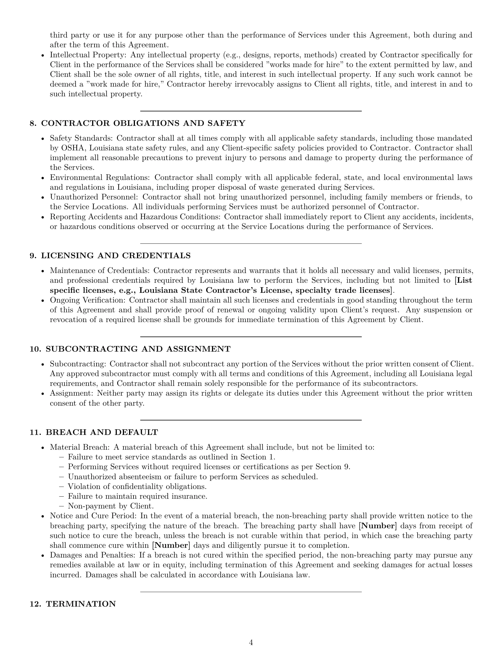 Preview page 4 of Pro Louisiana maintenance independent contractor agreement template