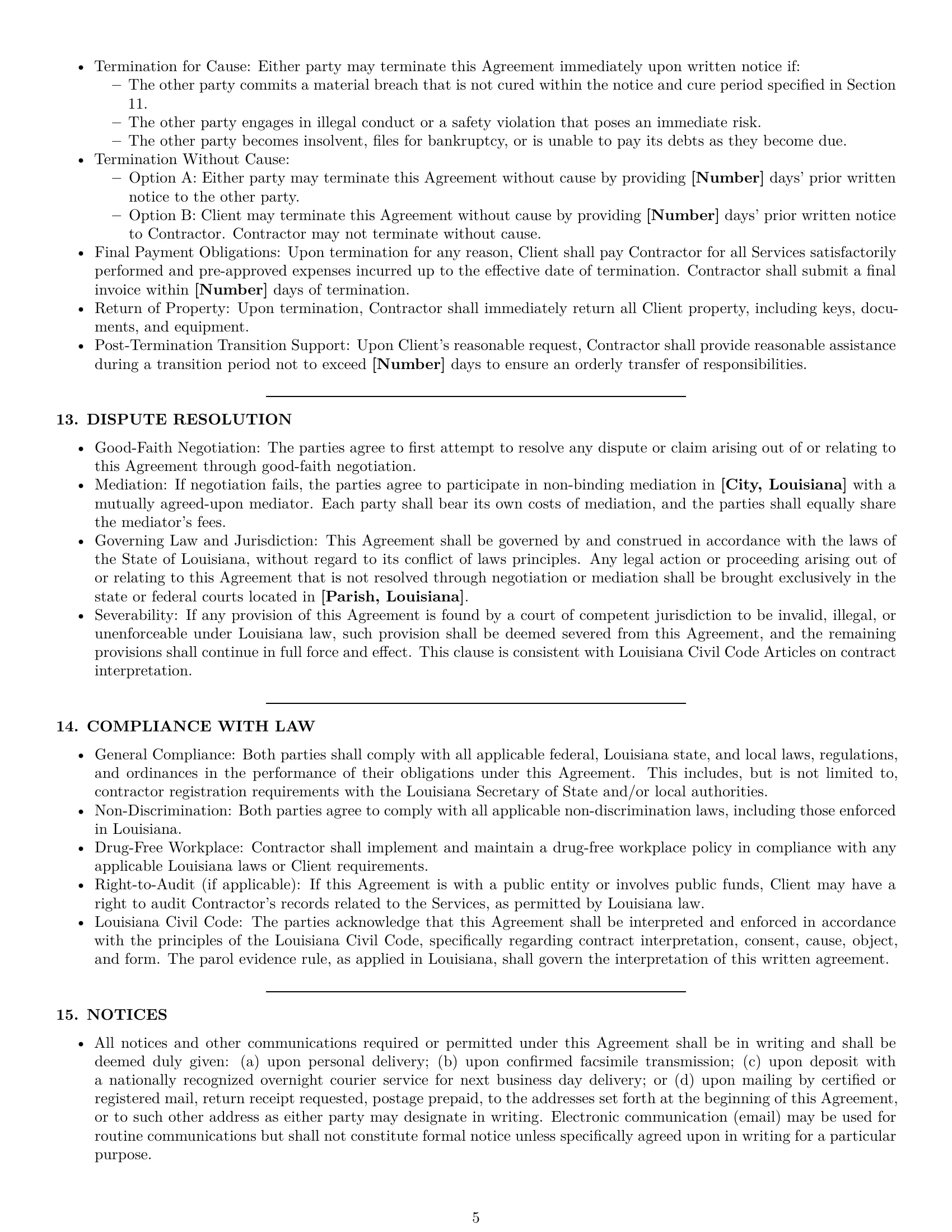 Preview page 5 of Pro Louisiana maintenance independent contractor agreement template