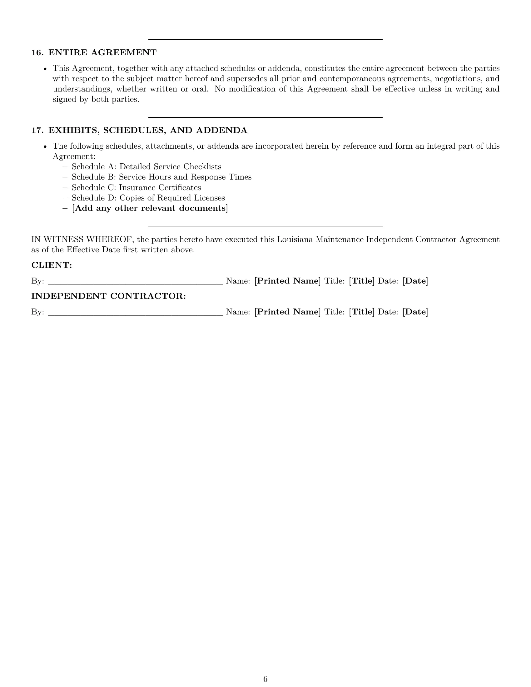 Preview page 6 of Pro Louisiana maintenance independent contractor agreement template