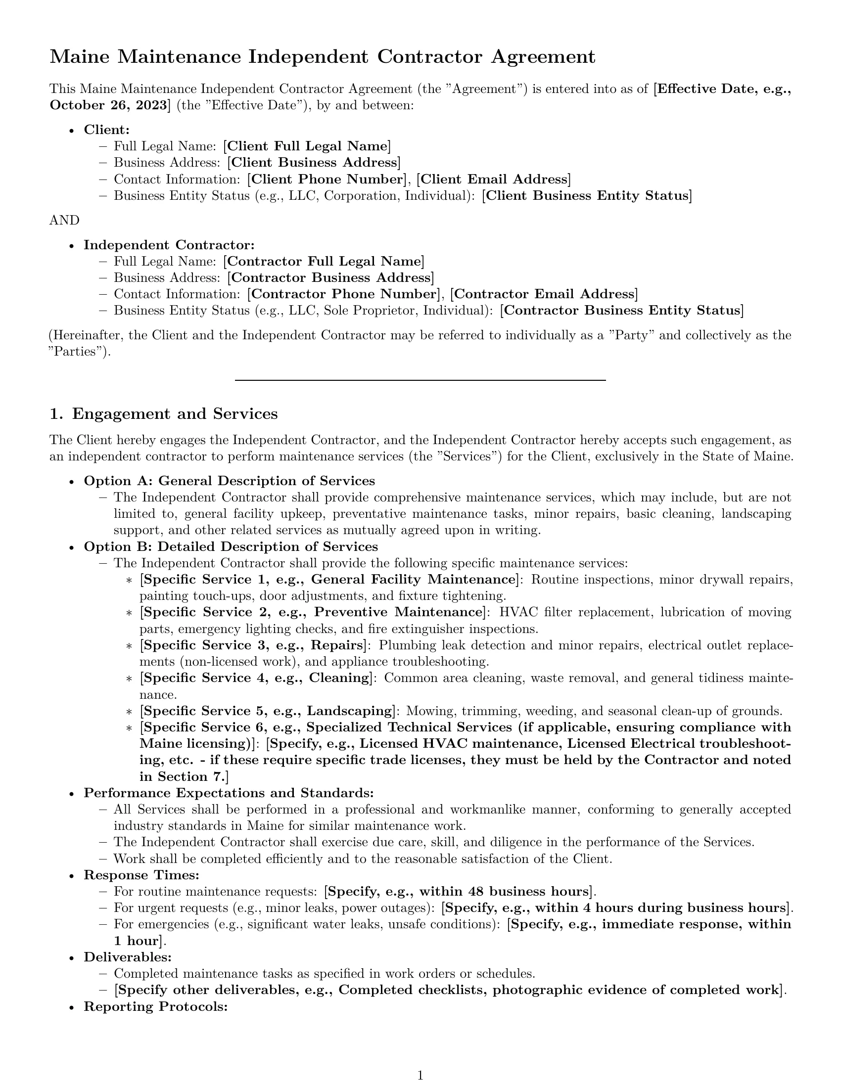 Preview page 1 of Pro Maine maintenance independent contractor agreement template