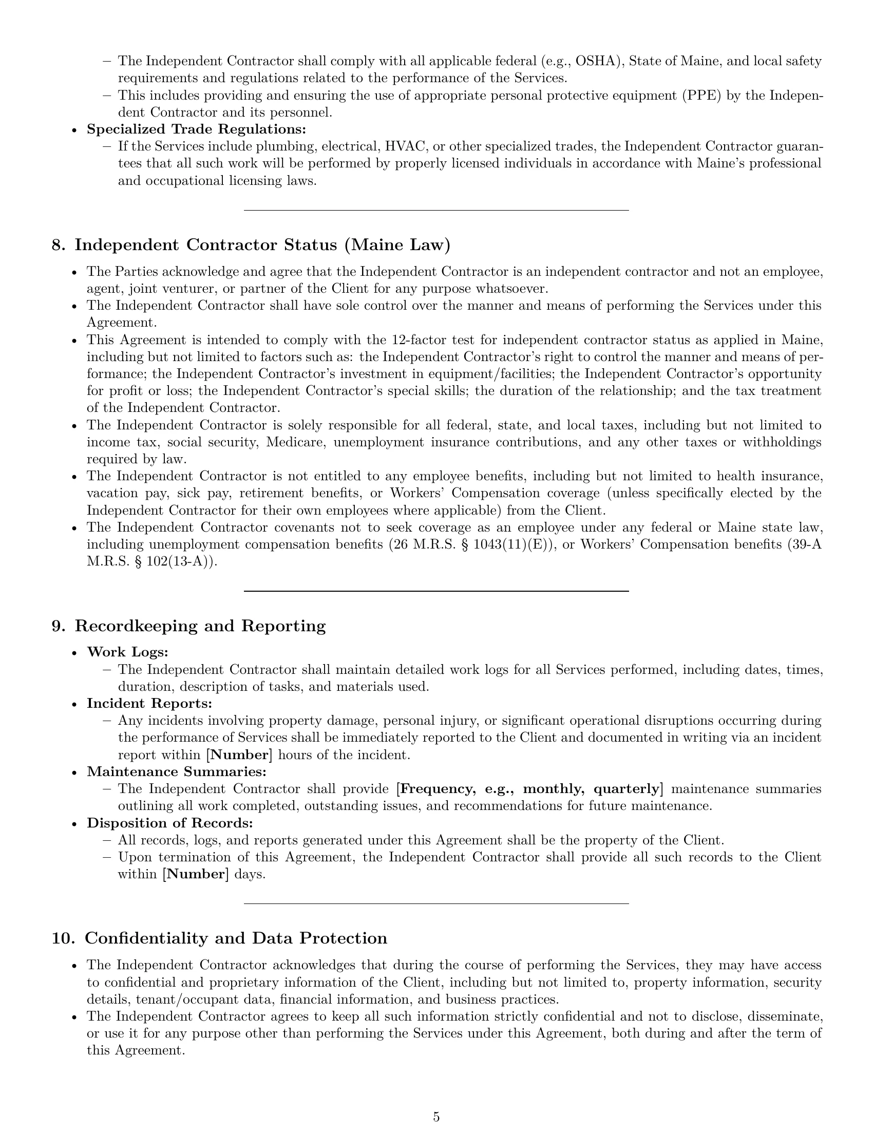 Preview page 5 of Pro Maine maintenance independent contractor agreement template