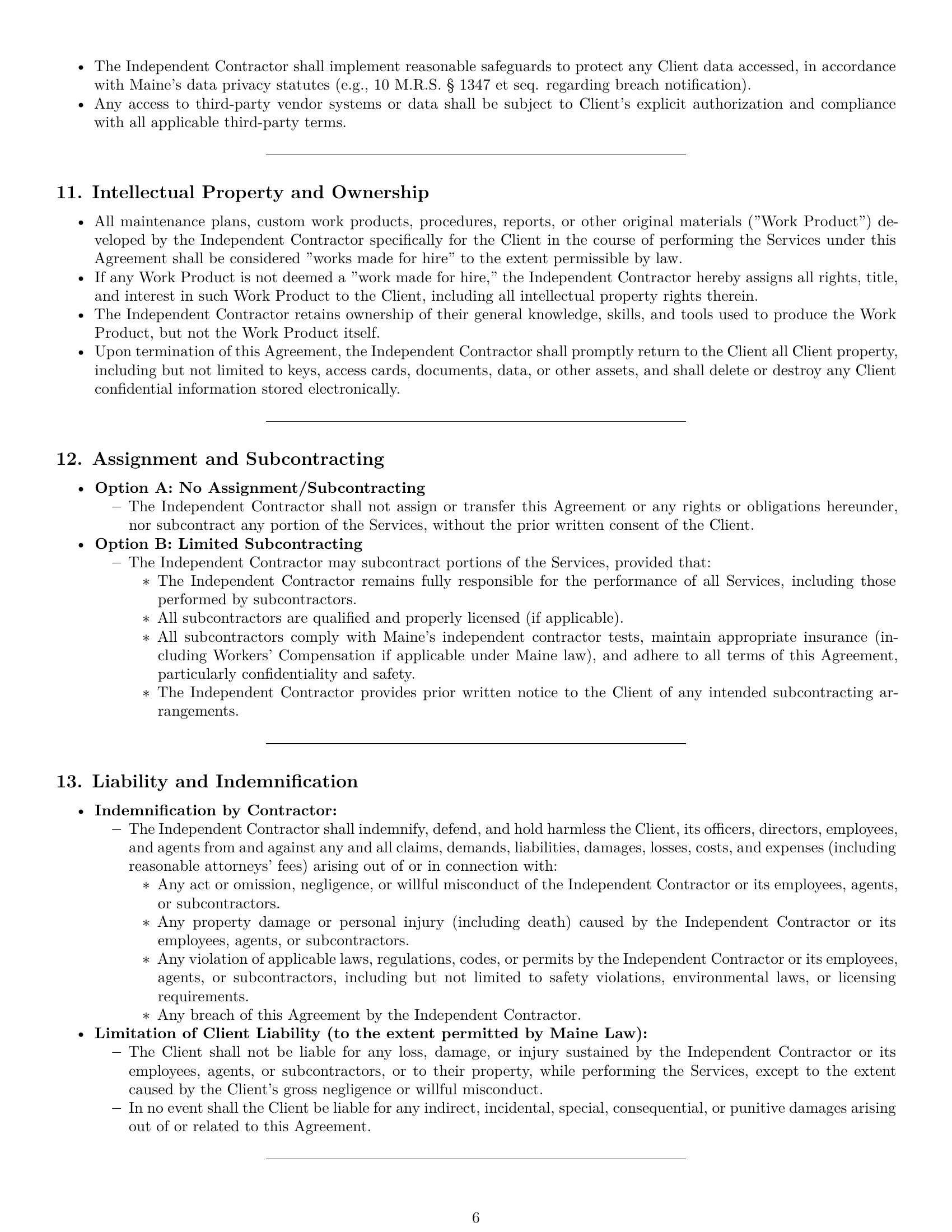 Preview page 6 of Pro Maine maintenance independent contractor agreement template