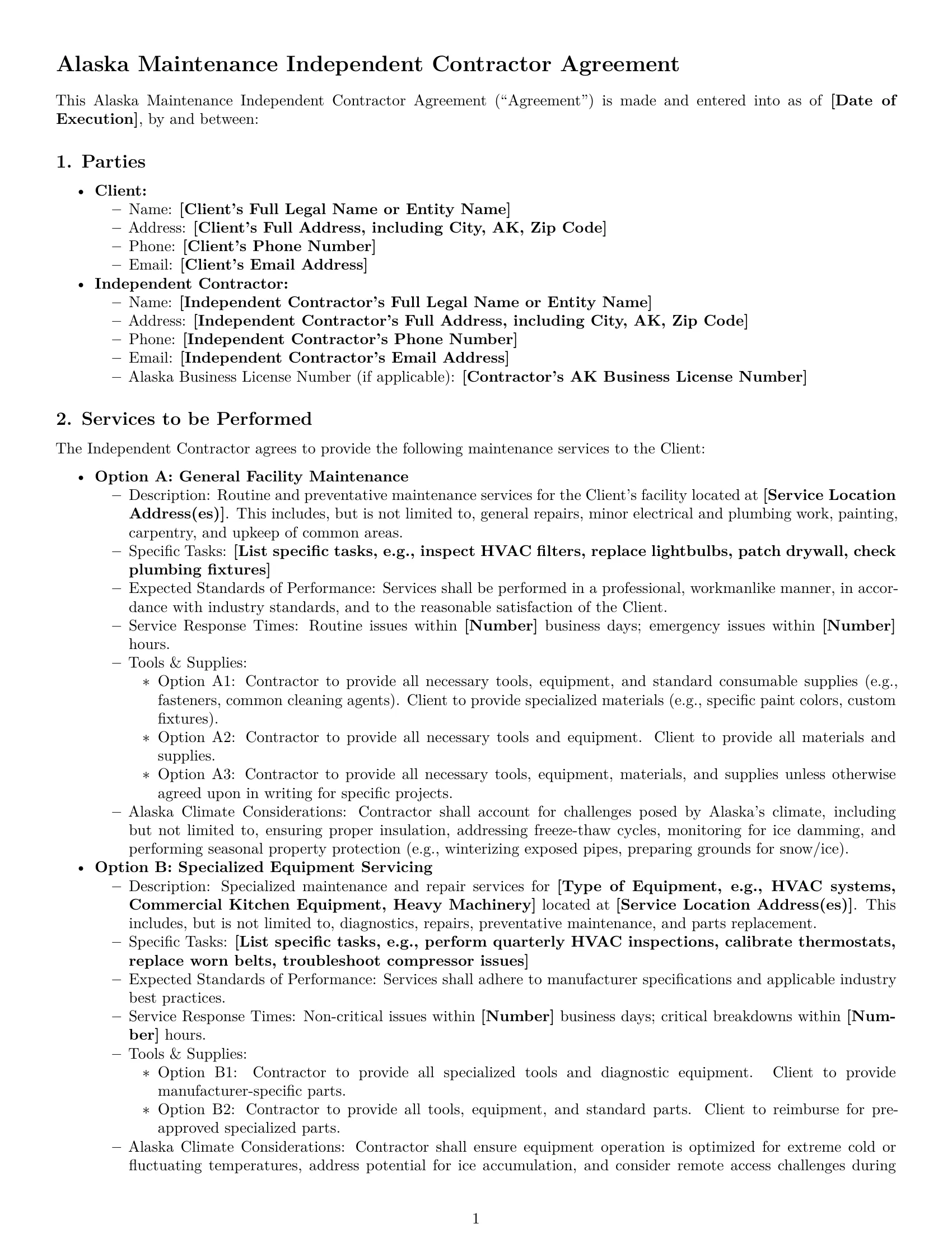 Preview page 1 of Pro Alaska maintenance independent contractor agreement template