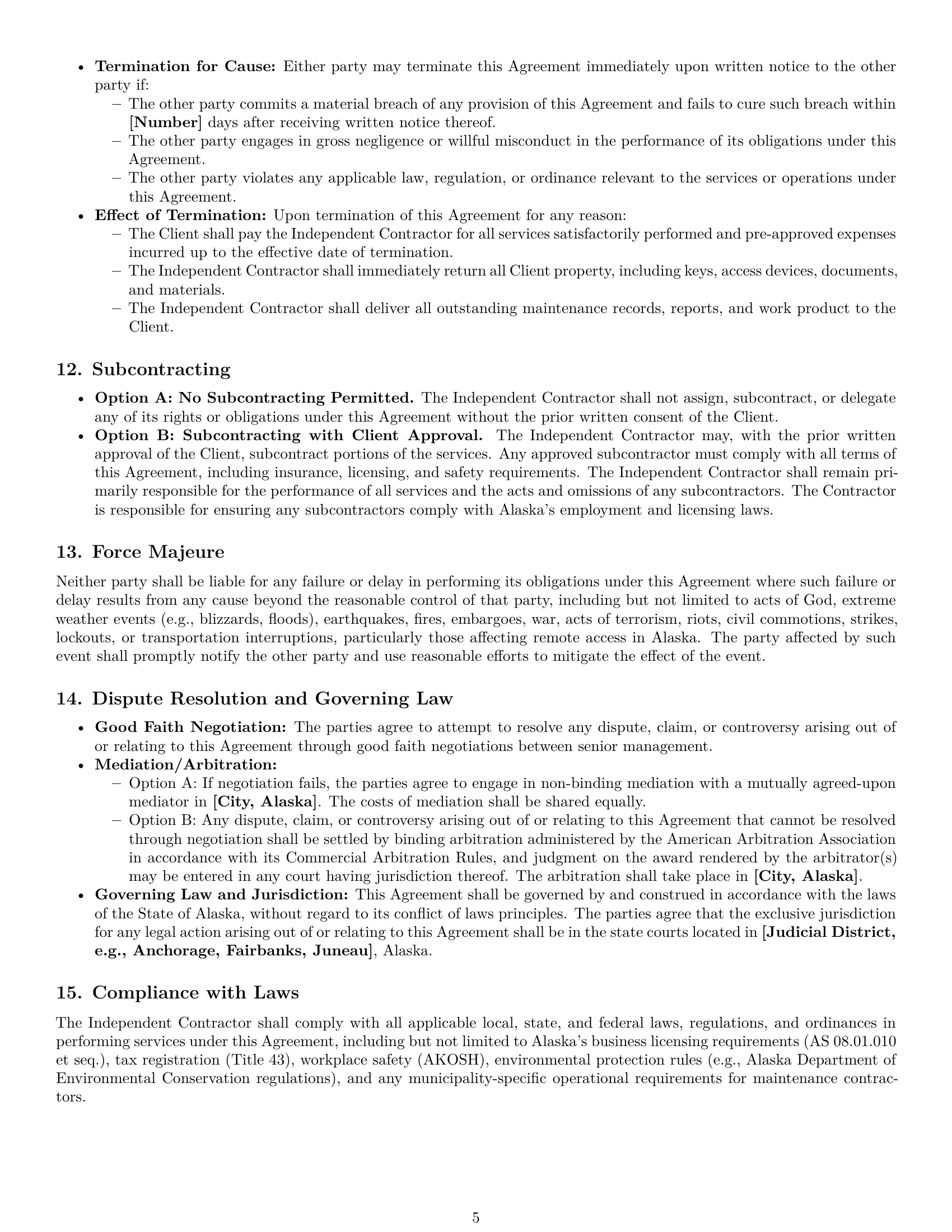 Preview page 5 of Pro Alaska maintenance independent contractor agreement template