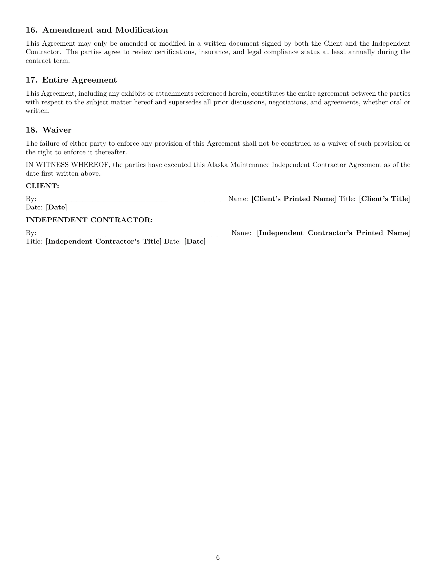 Preview page 6 of Pro Alaska maintenance independent contractor agreement template