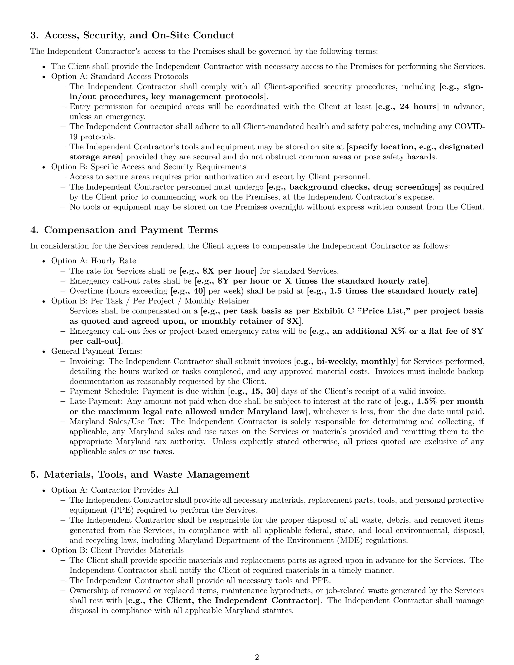 Preview page 2 of Pro Maryland maintenance independent contractor agreement template