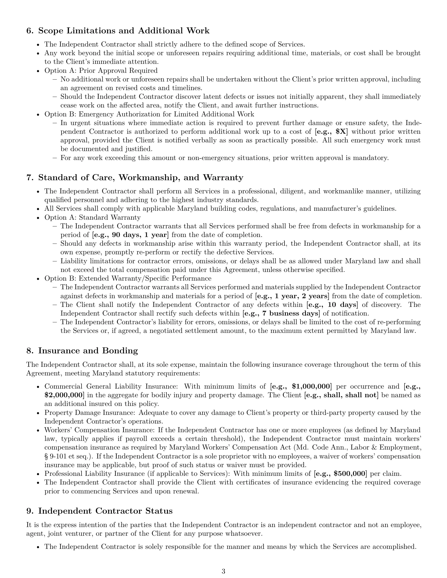 Preview page 3 of Pro Maryland maintenance independent contractor agreement template