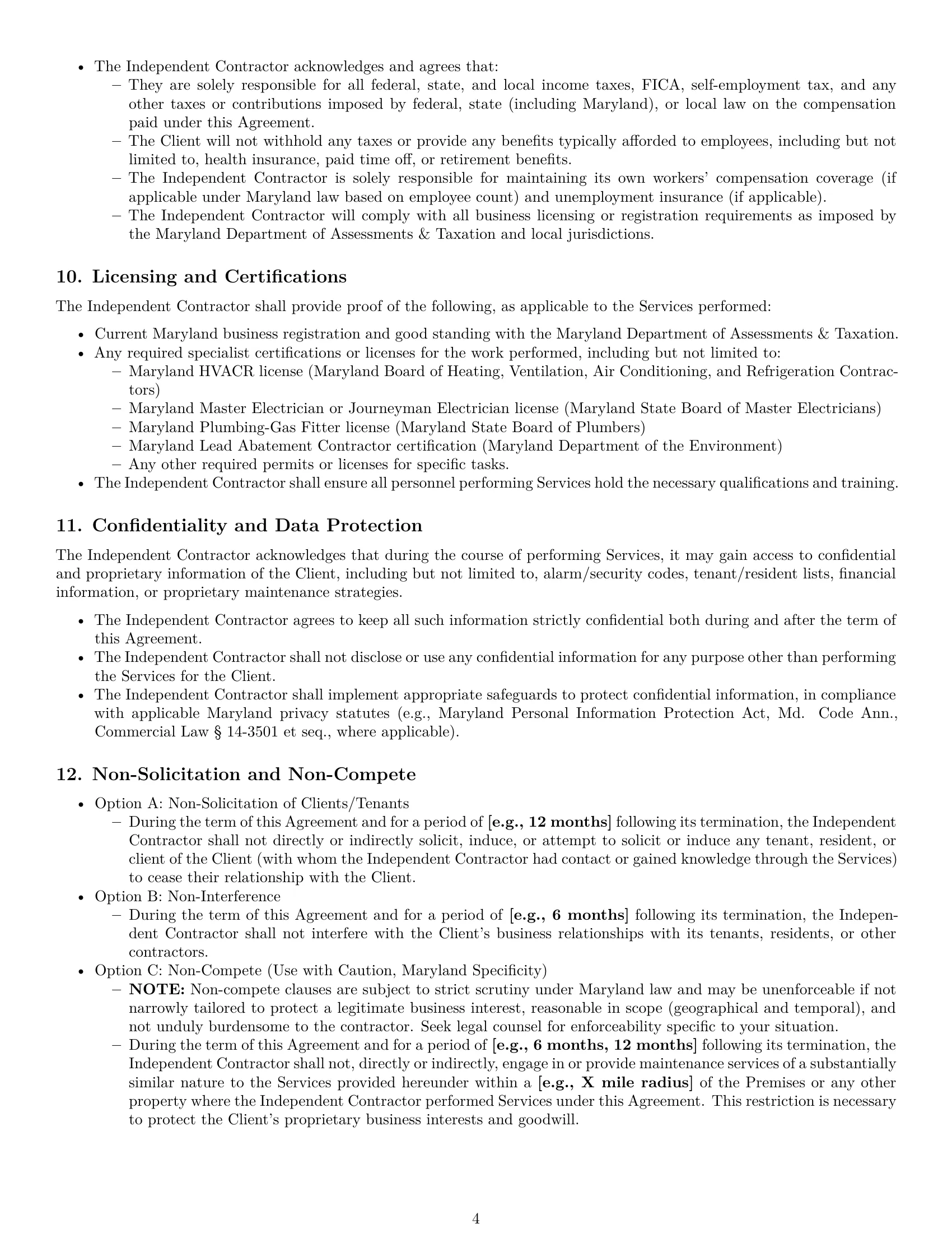 Preview page 4 of Pro Maryland maintenance independent contractor agreement template