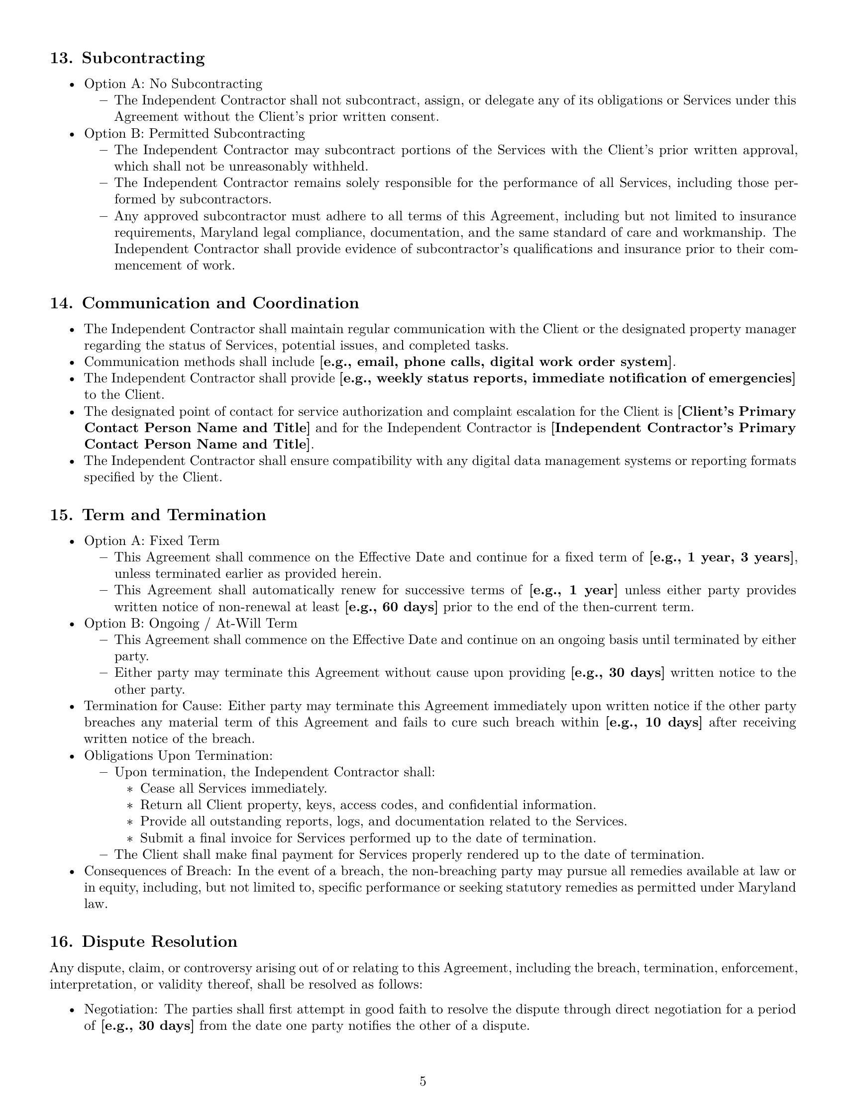 Preview page 5 of Pro Maryland maintenance independent contractor agreement template