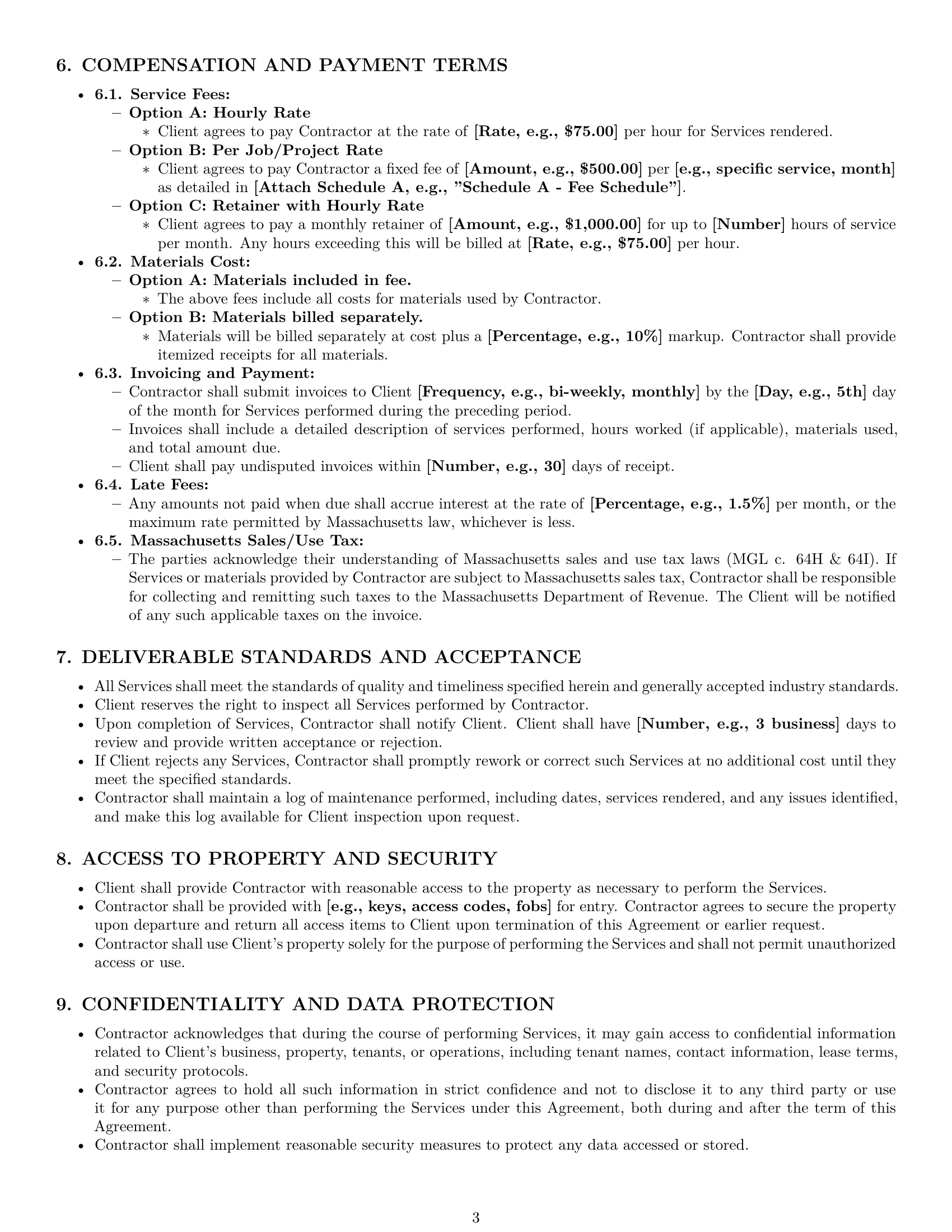 Preview page 3 of Pro Massachusetts maintenance independent contractor agreement template
