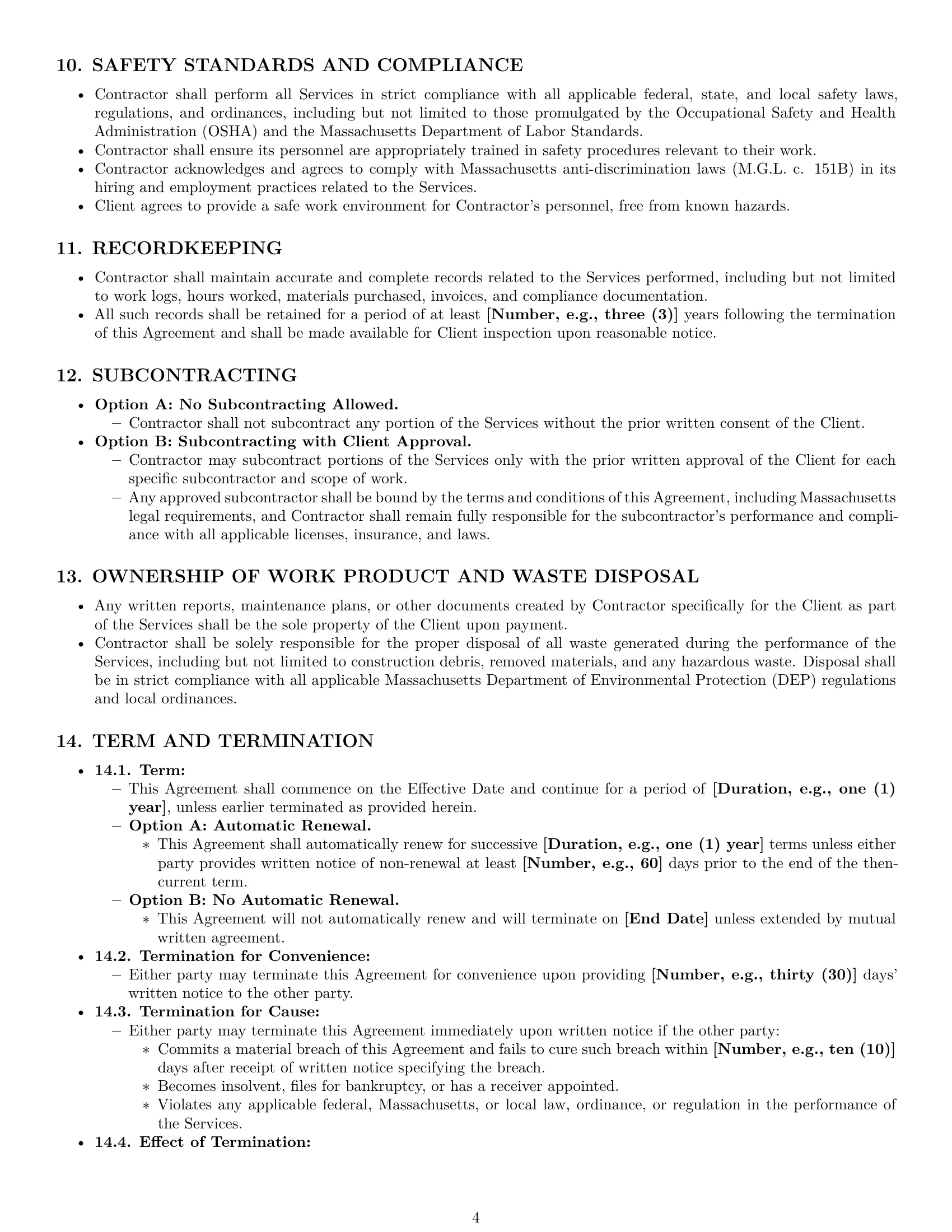 Preview page 4 of Pro Massachusetts maintenance independent contractor agreement template