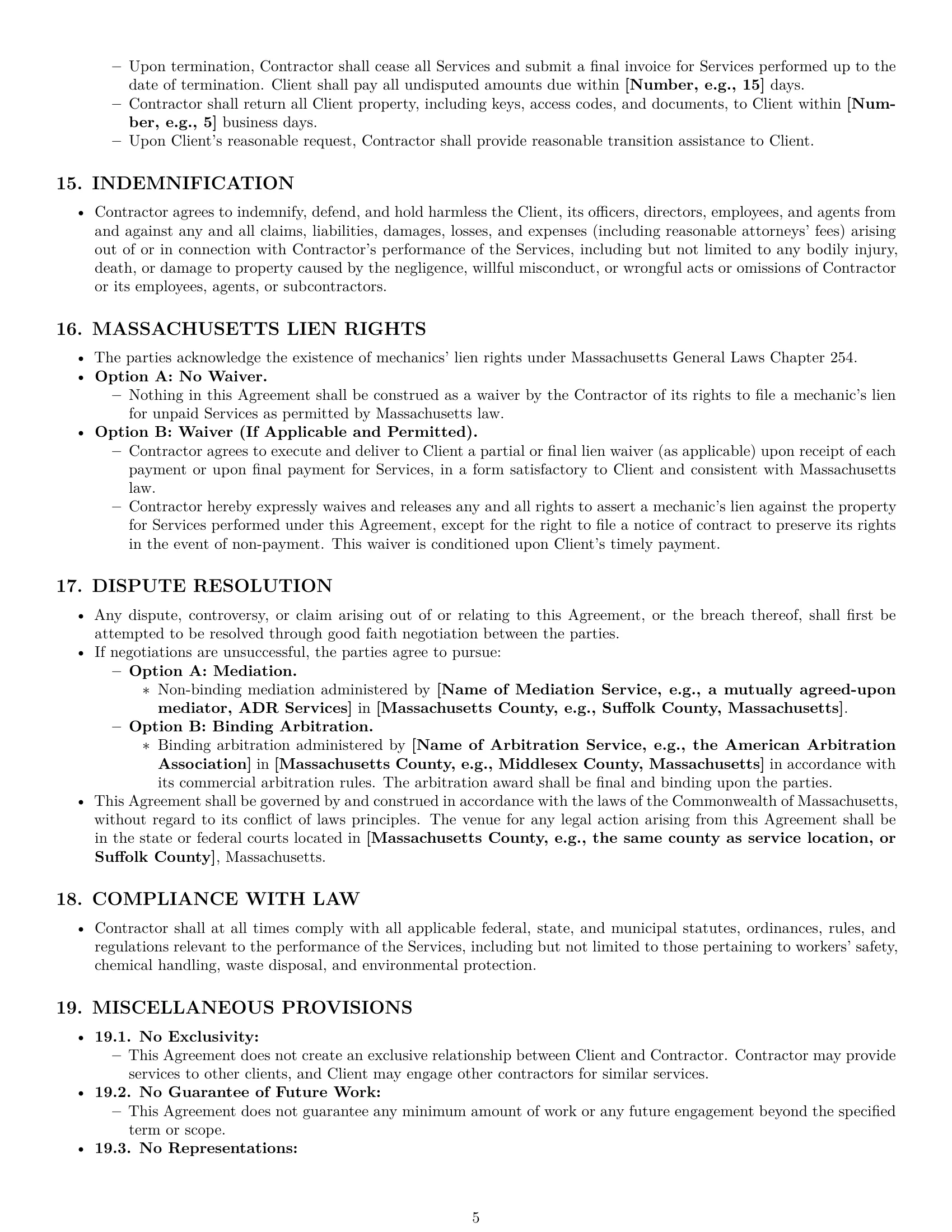 Preview page 5 of Pro Massachusetts maintenance independent contractor agreement template