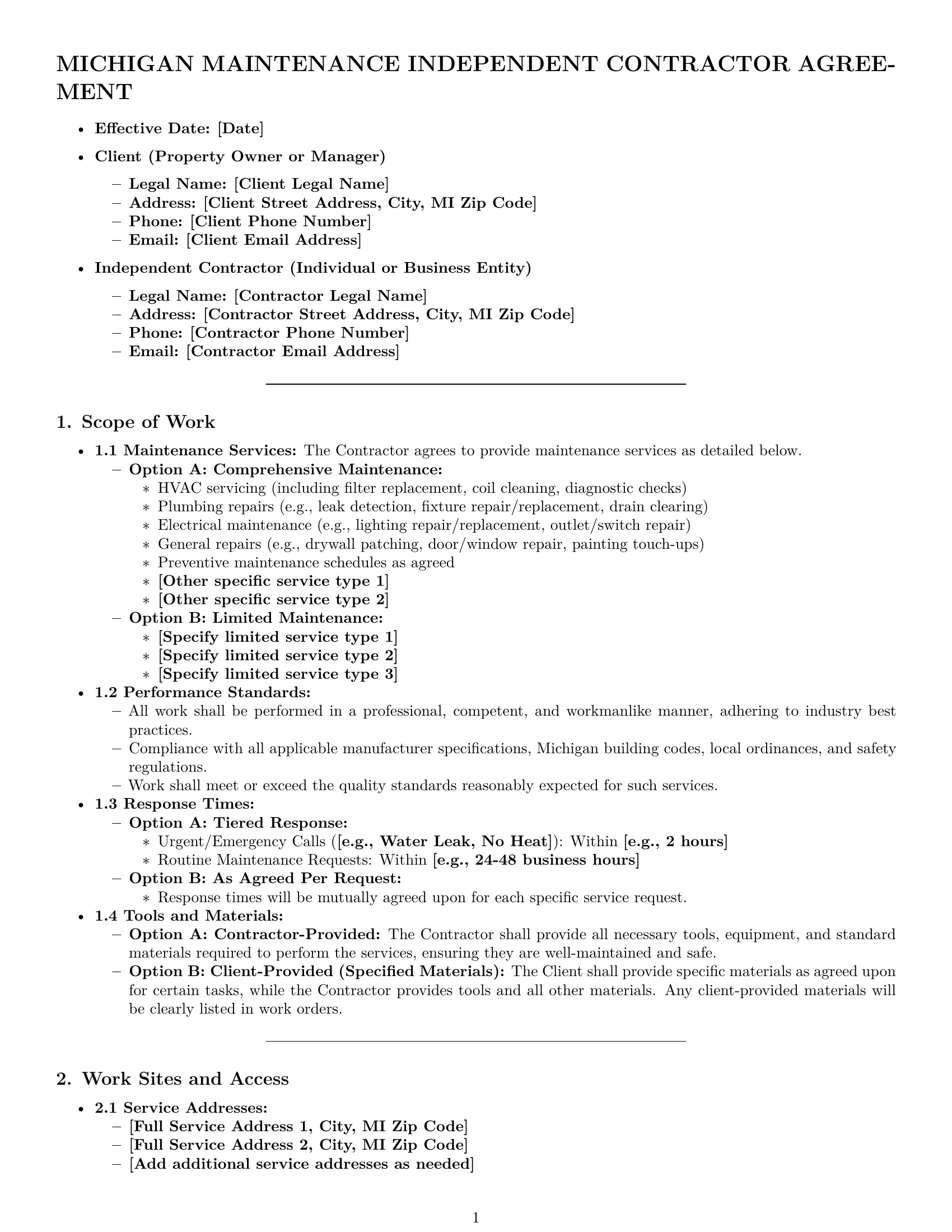 Preview page 1 of Pro Michigan maintenance independent contractor agreement template