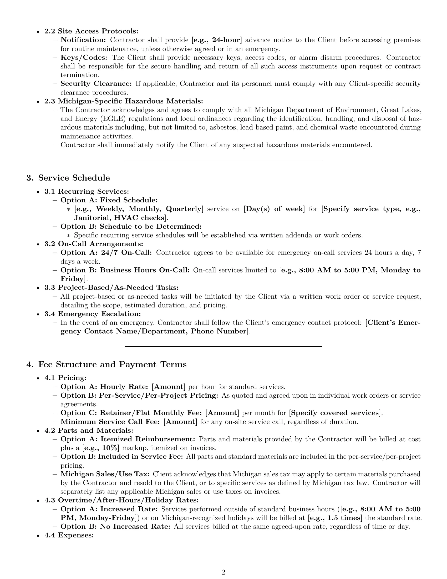 Preview page 2 of Pro Michigan maintenance independent contractor agreement template