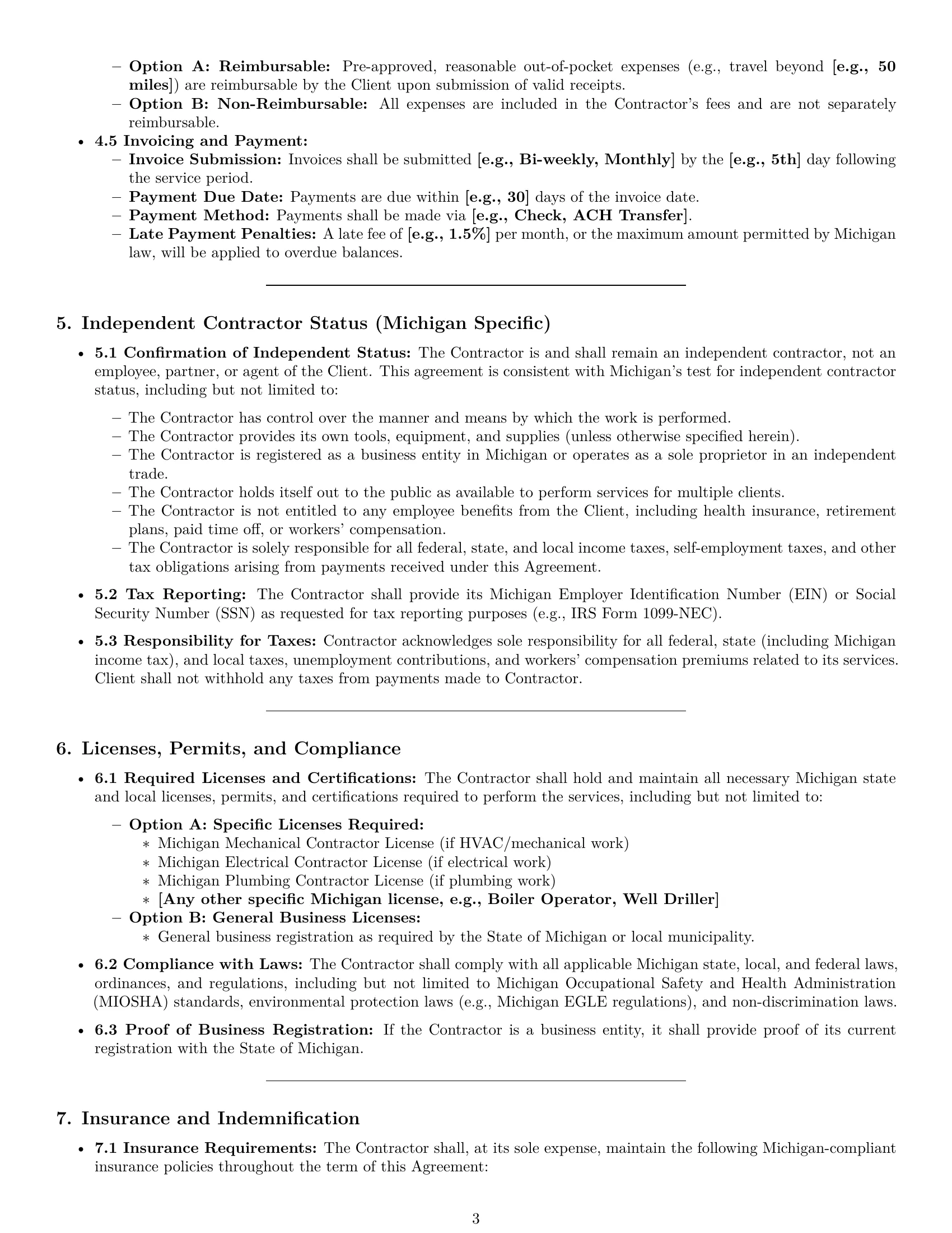 Preview page 3 of Pro Michigan maintenance independent contractor agreement template