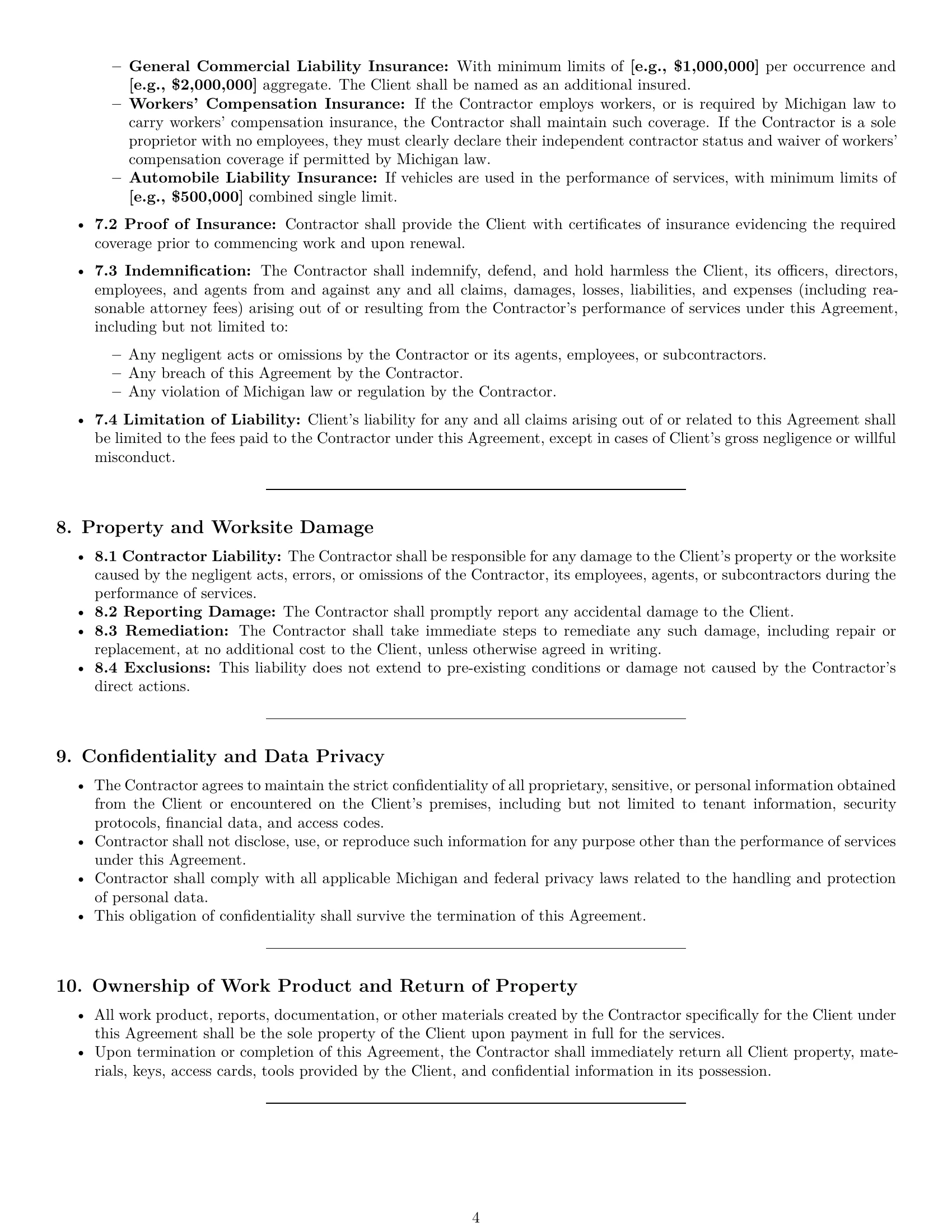 Preview page 4 of Pro Michigan maintenance independent contractor agreement template