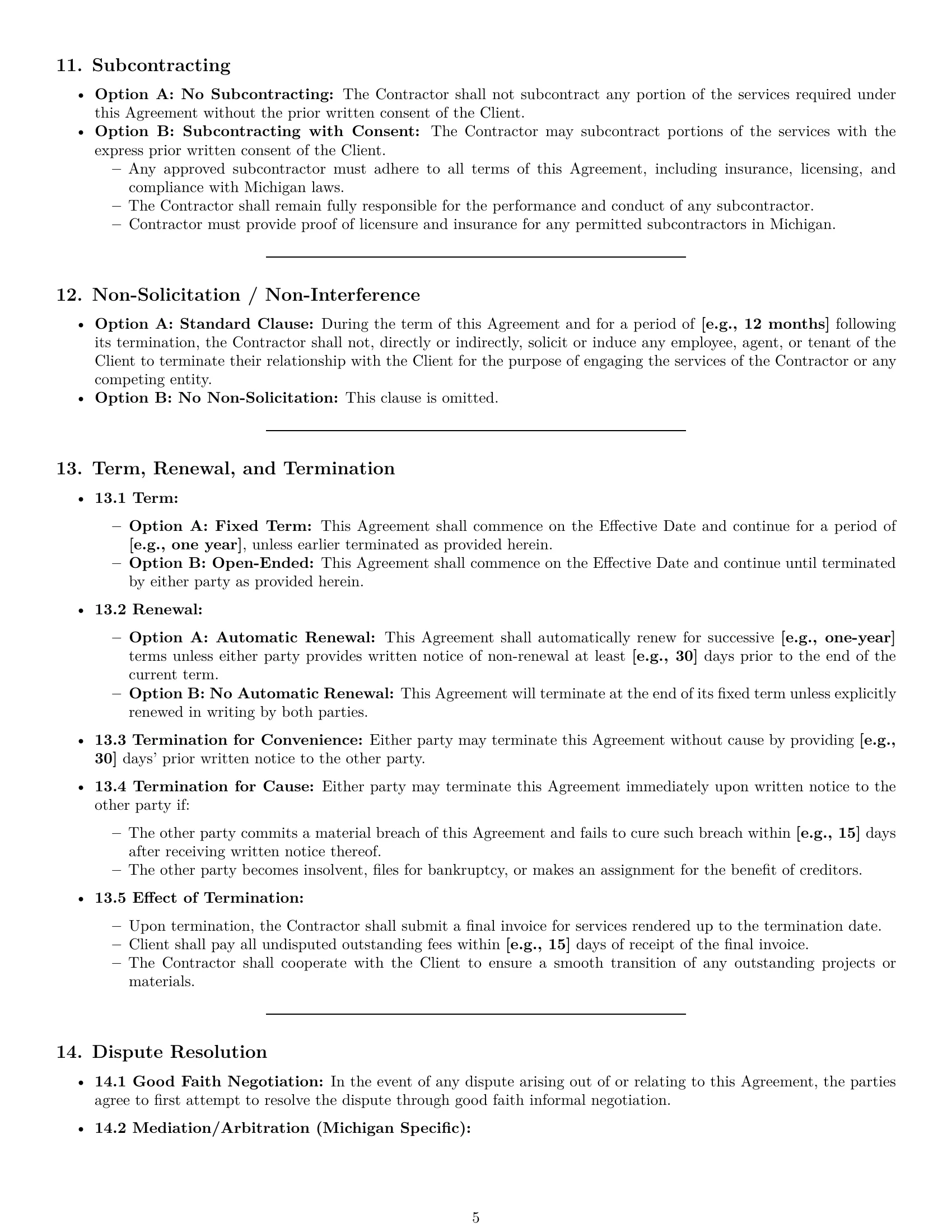 Preview page 5 of Pro Michigan maintenance independent contractor agreement template