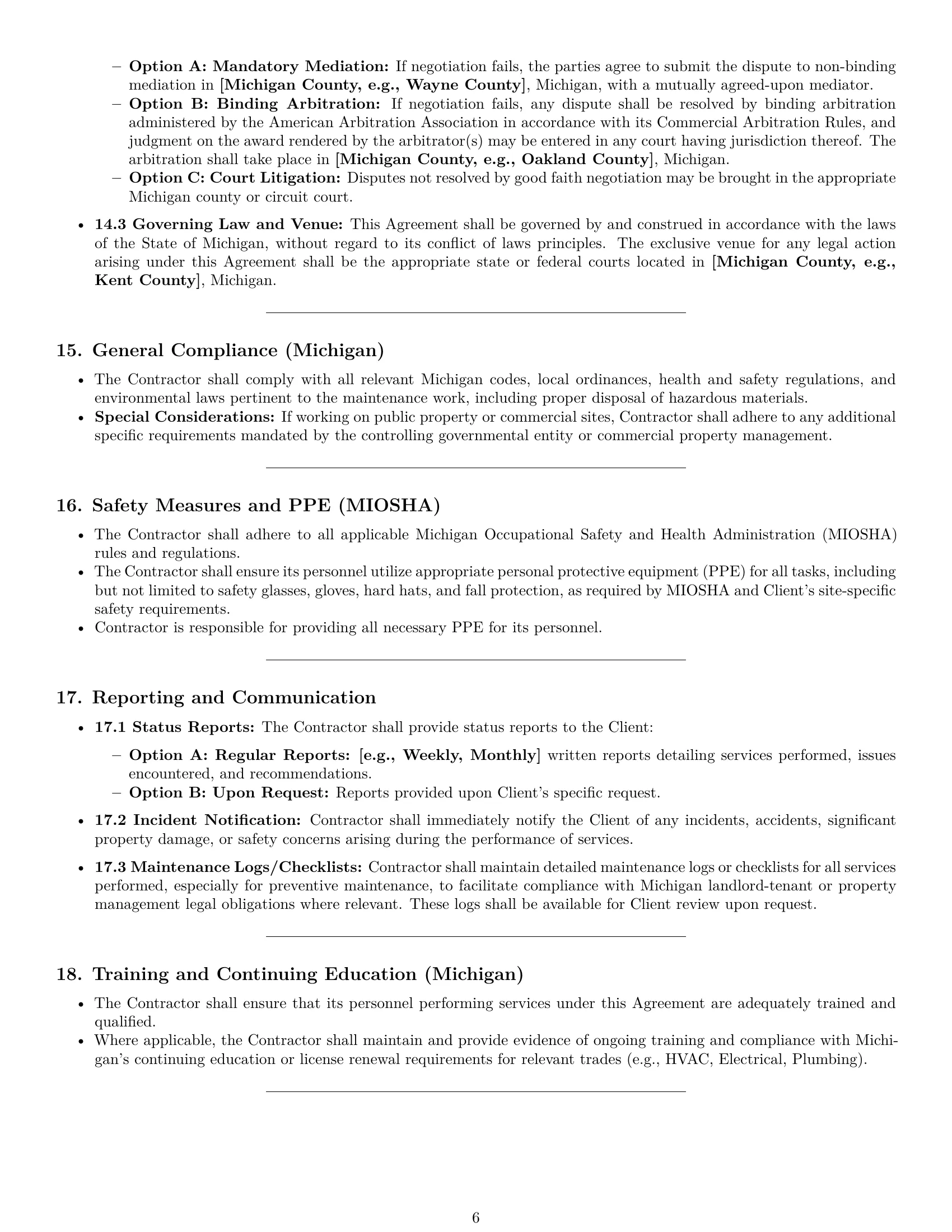 Preview page 6 of Pro Michigan maintenance independent contractor agreement template