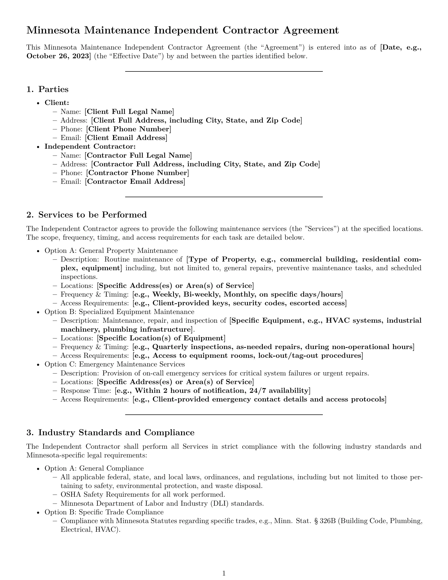 Preview page 1 of Pro Minnesota maintenance independent contractor agreement template