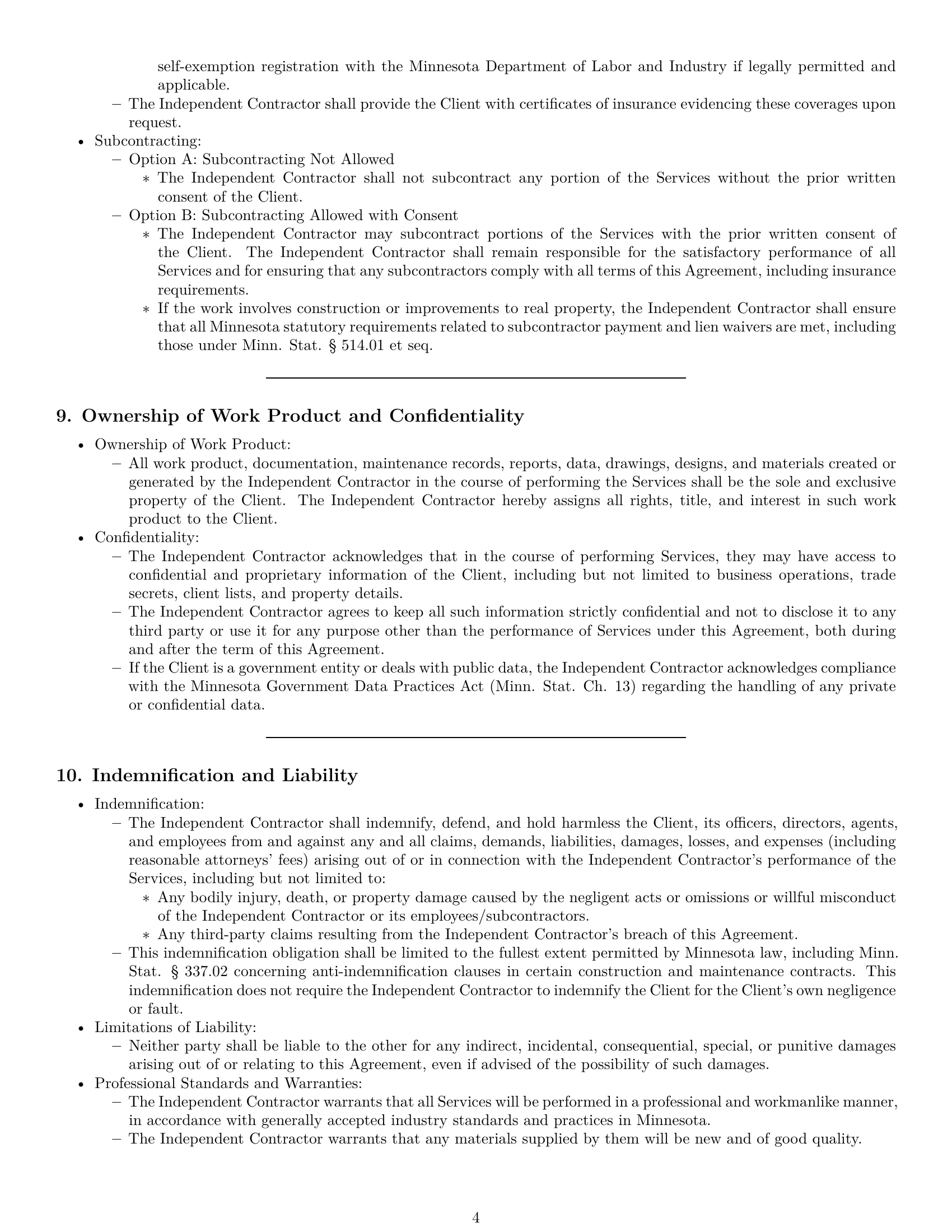 Preview page 4 of Pro Minnesota maintenance independent contractor agreement template