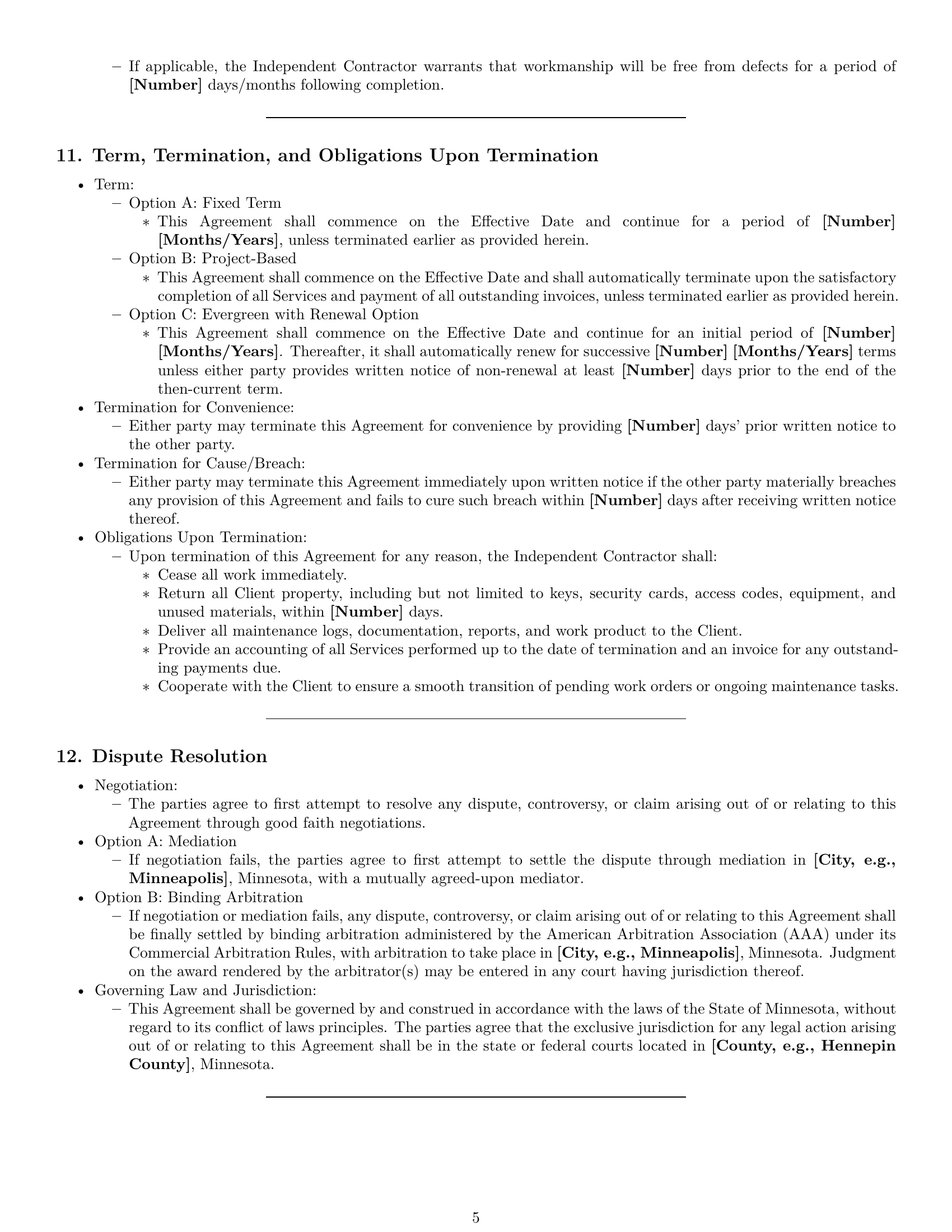 Preview page 5 of Pro Minnesota maintenance independent contractor agreement template
