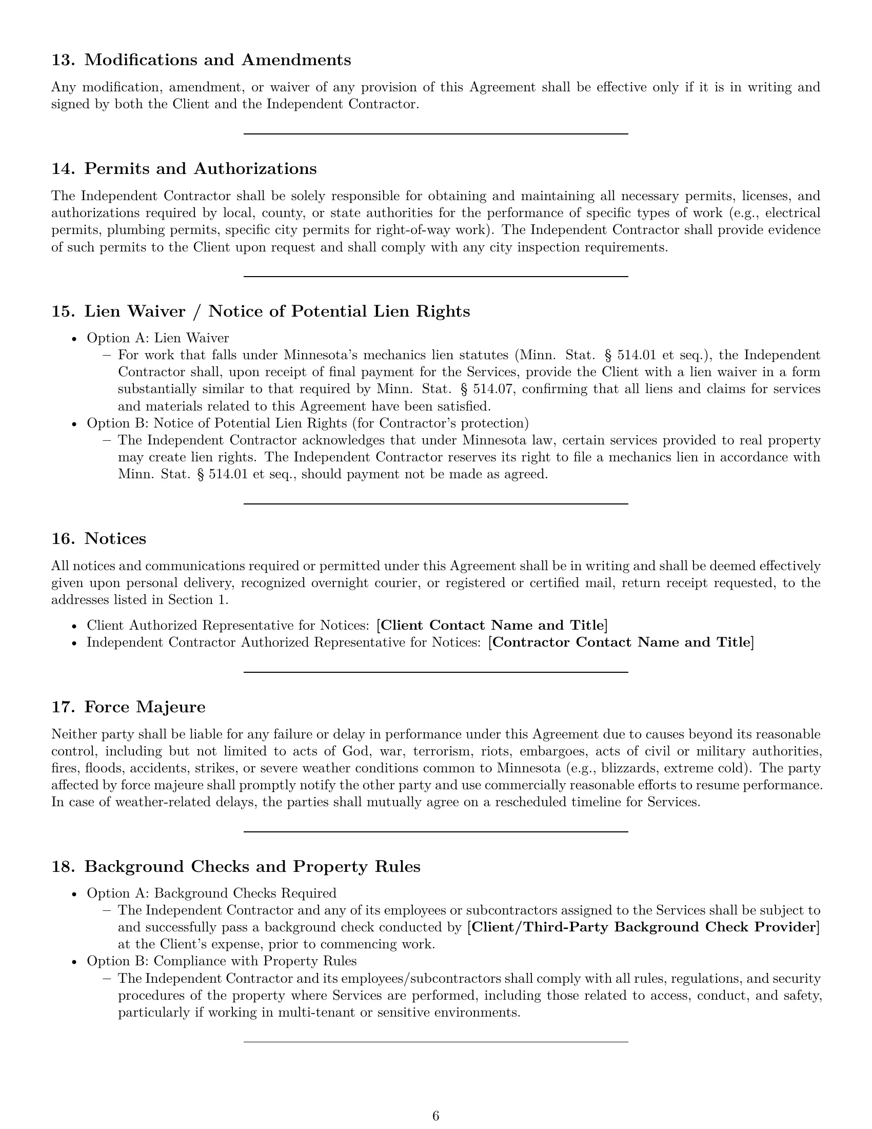 Preview page 6 of Pro Minnesota maintenance independent contractor agreement template