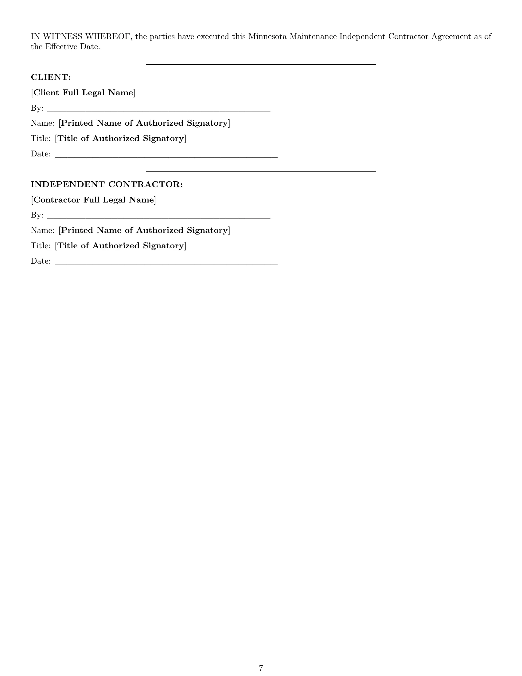 Preview page 7 of Pro Minnesota maintenance independent contractor agreement template