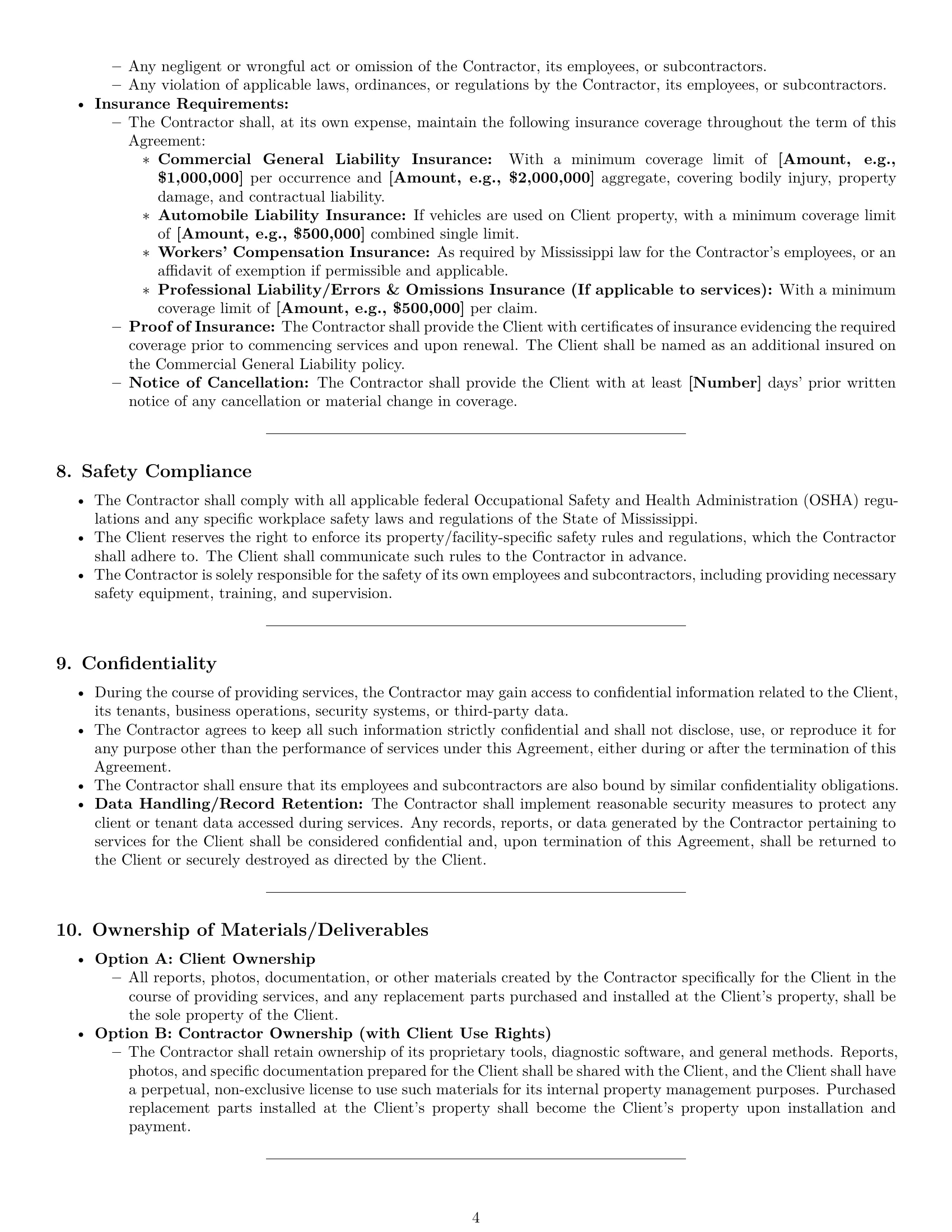 Preview page 4 of Pro Mississippi maintenance independent contractor agreement template