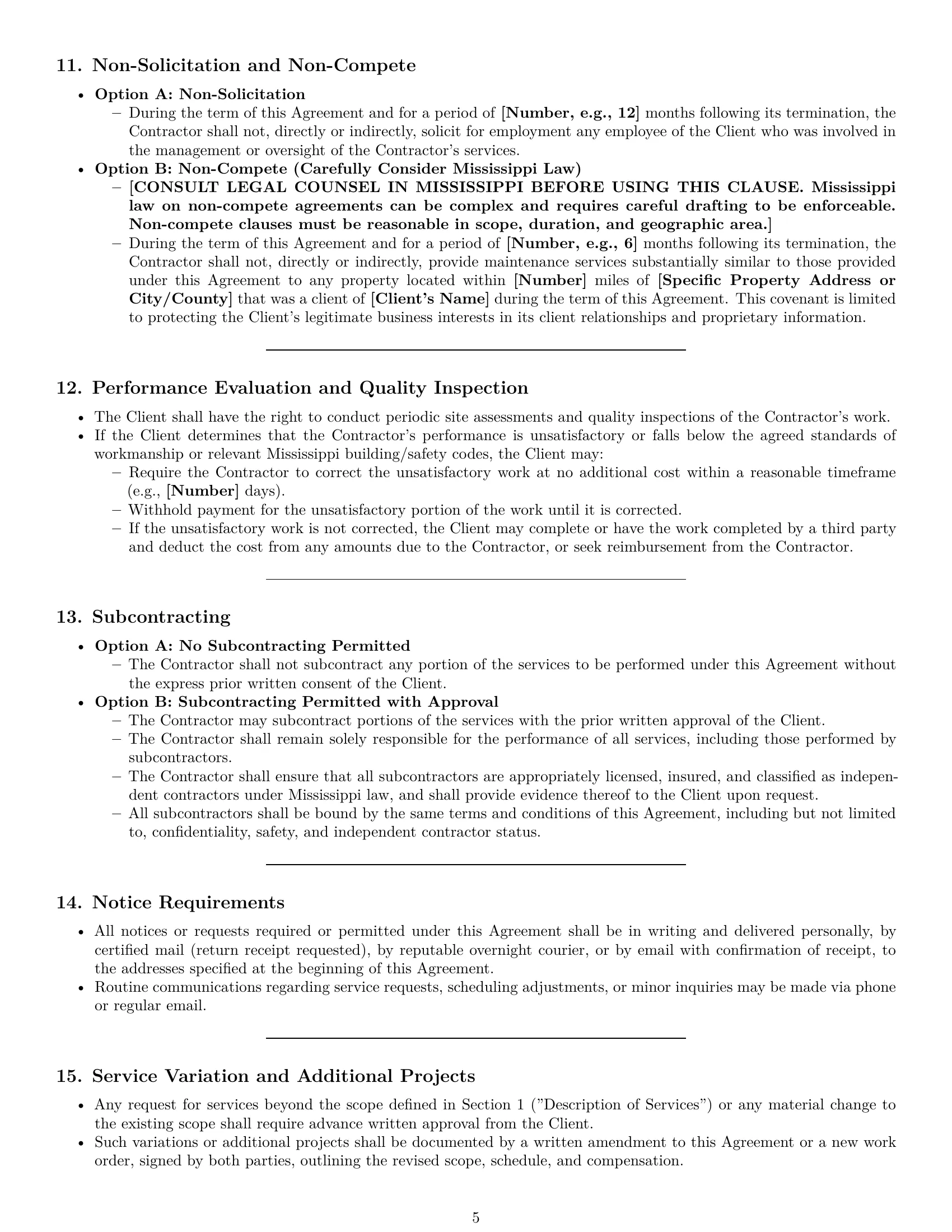 Preview page 5 of Pro Mississippi maintenance independent contractor agreement template