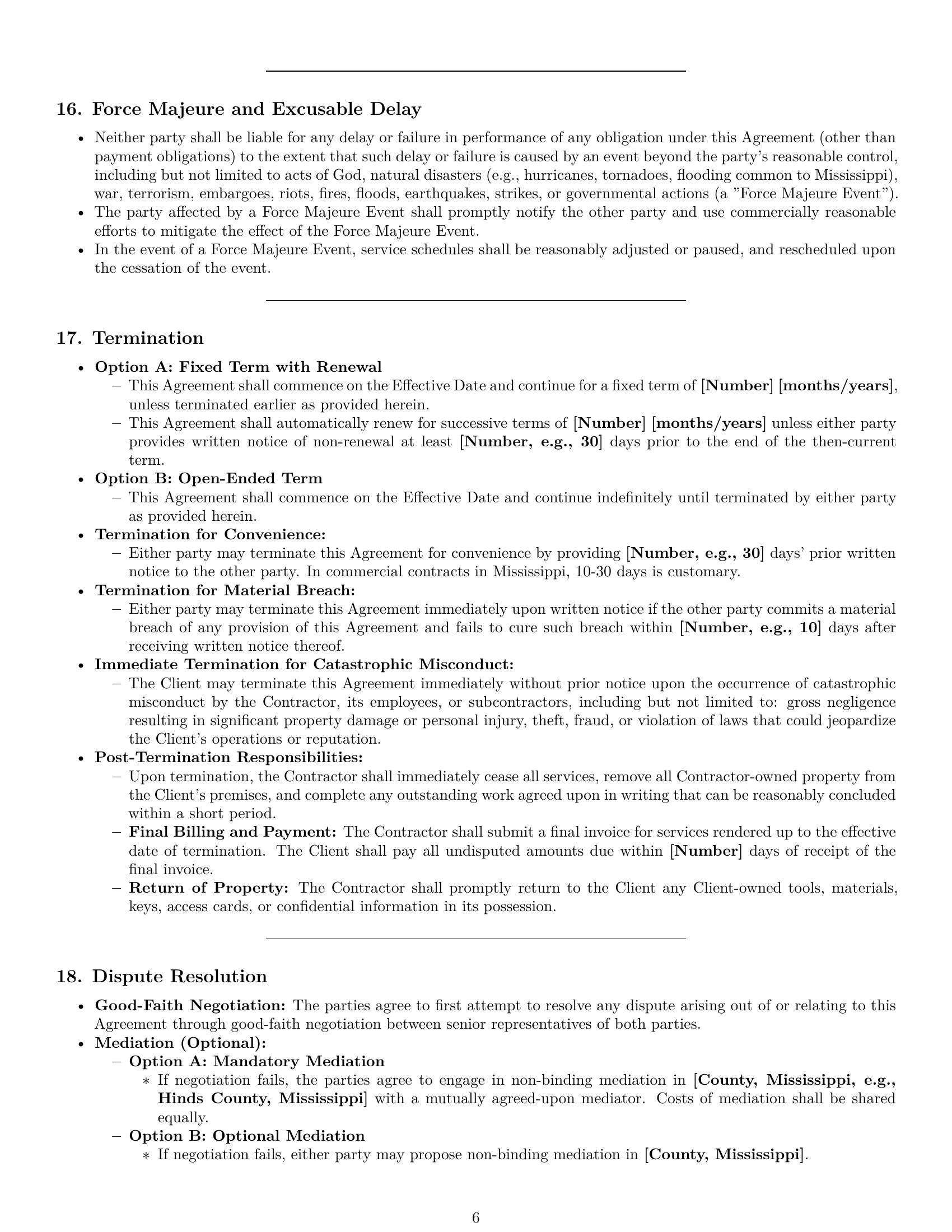 Preview page 6 of Pro Mississippi maintenance independent contractor agreement template