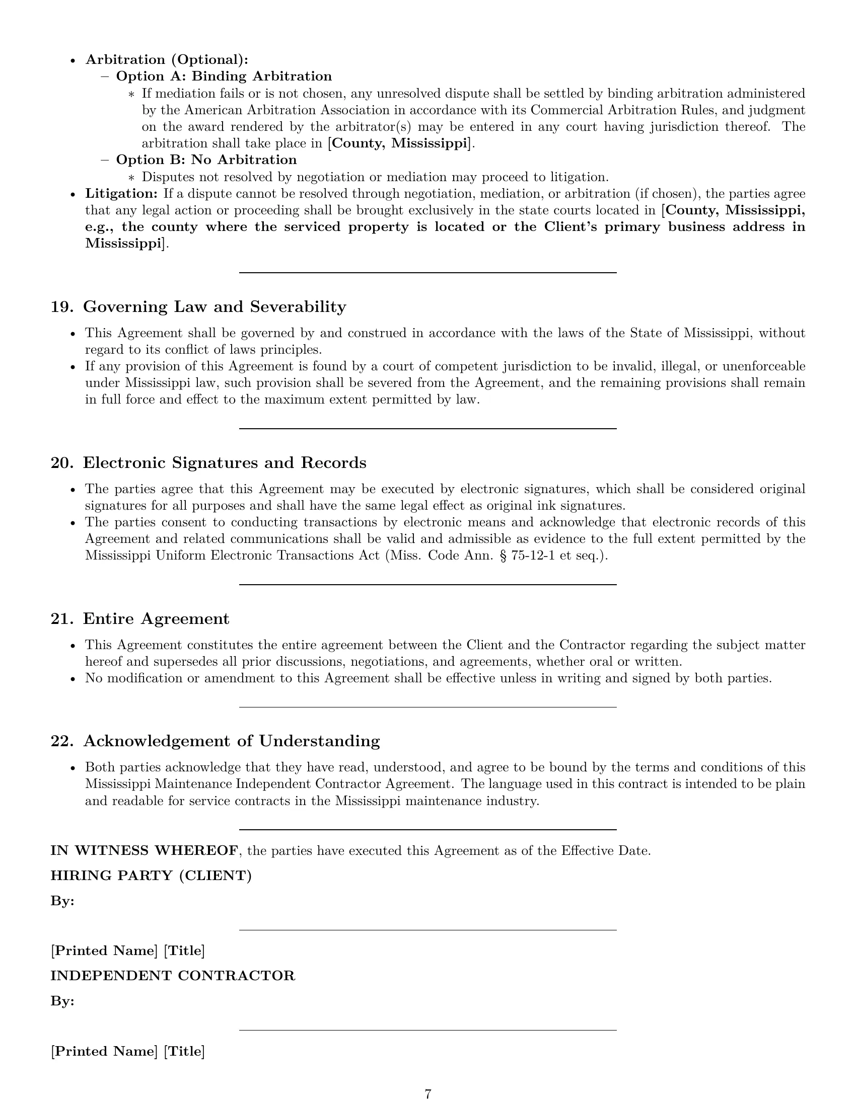 Preview page 7 of Pro Mississippi maintenance independent contractor agreement template