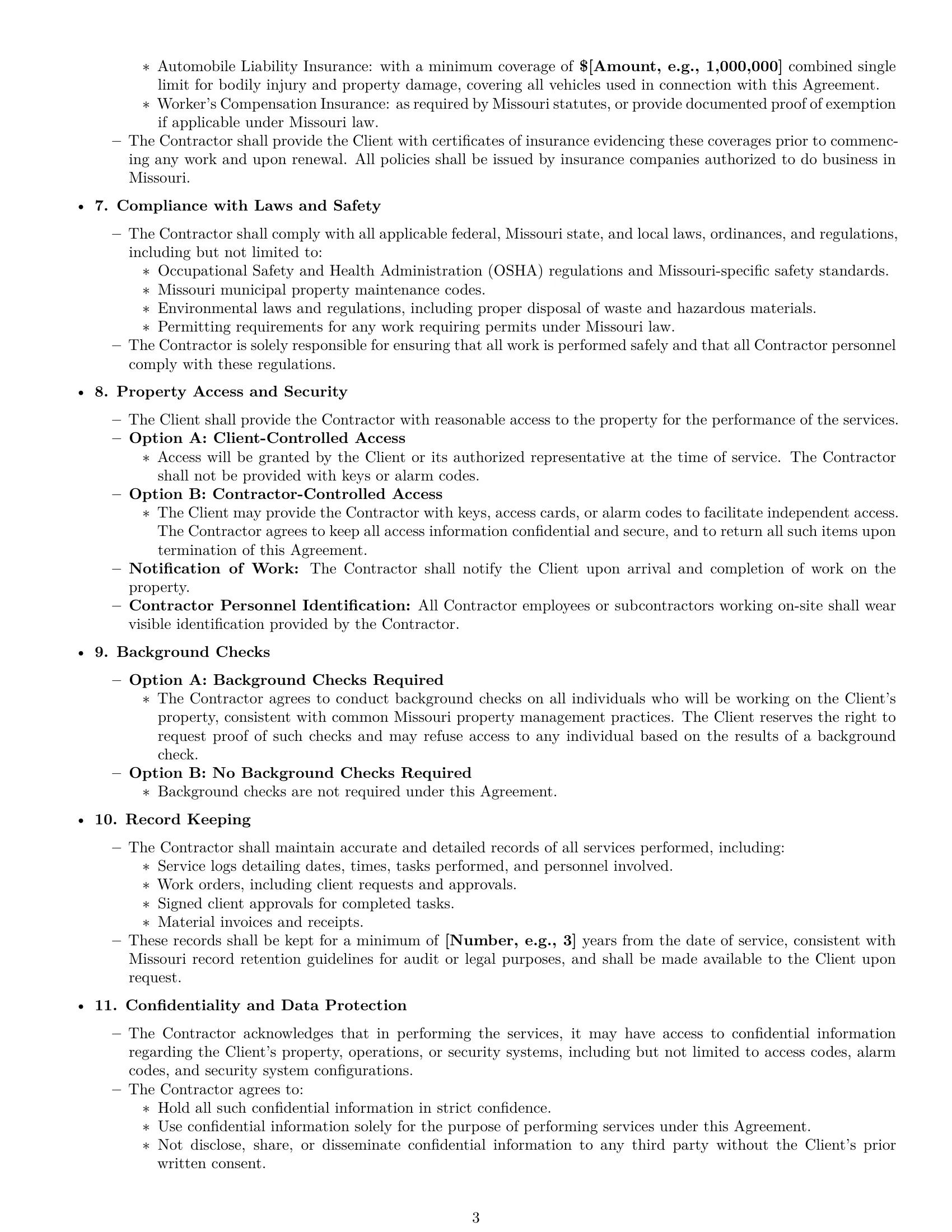 Preview page 3 of Pro Missouri maintenance independent contractor agreement template