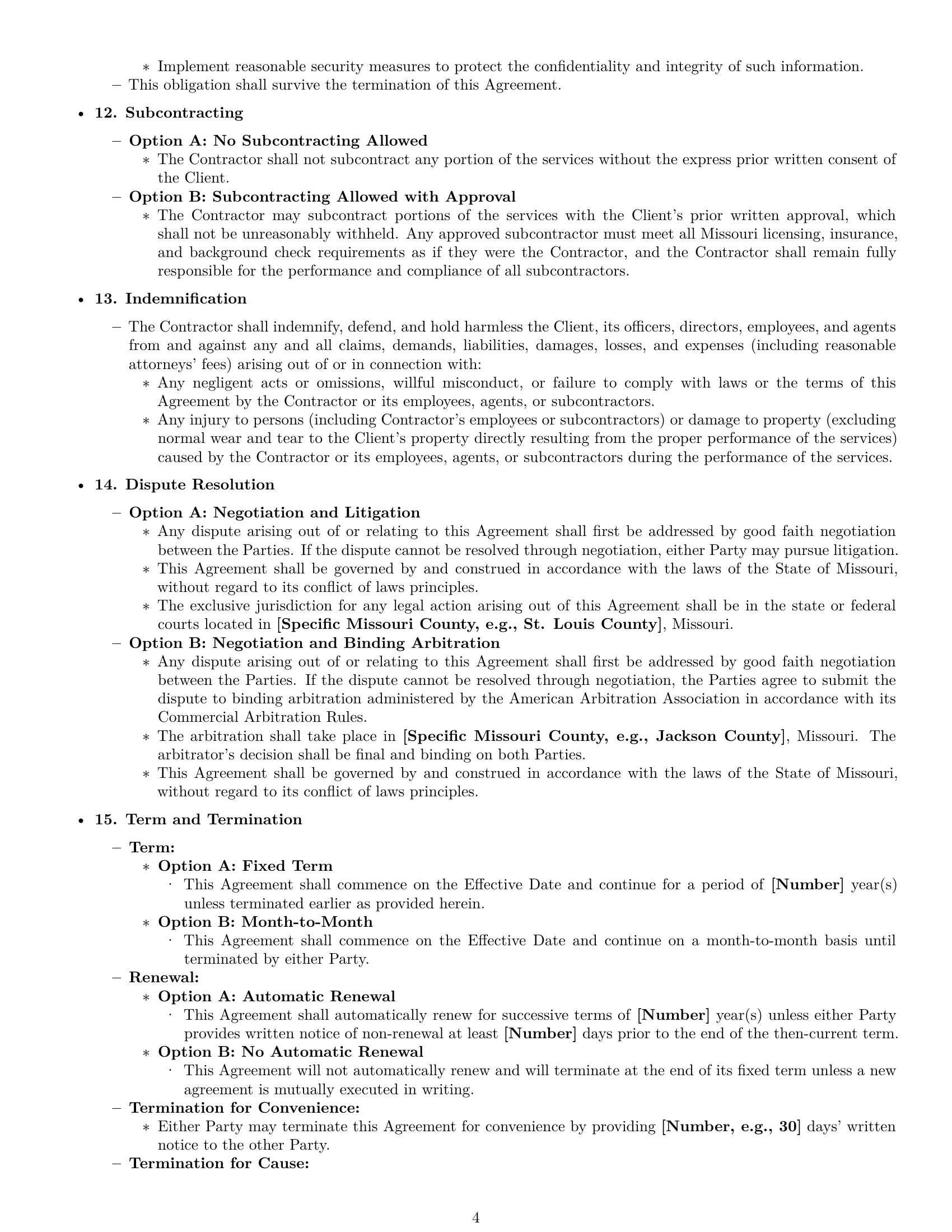 Preview page 4 of Pro Missouri maintenance independent contractor agreement template