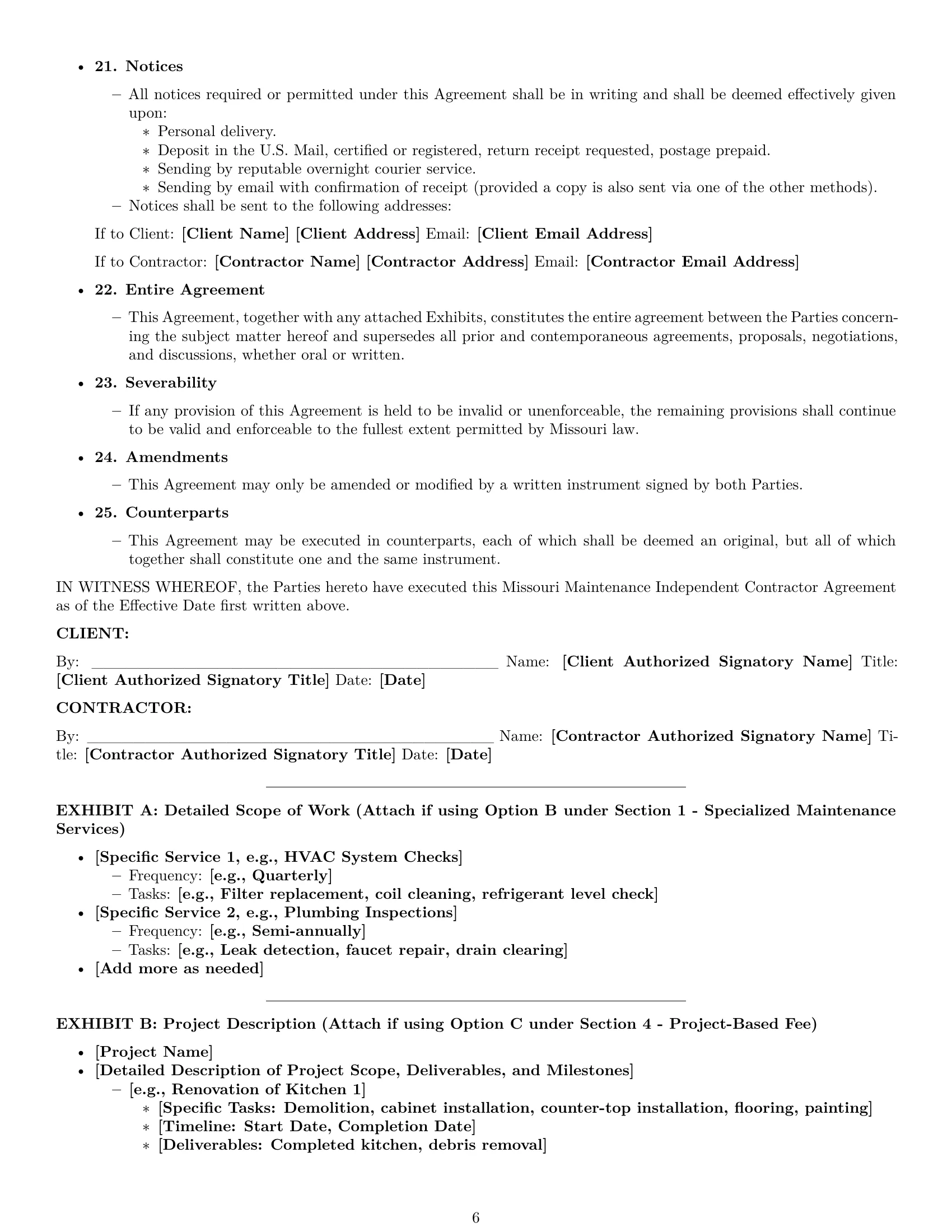 Preview page 6 of Pro Missouri maintenance independent contractor agreement template