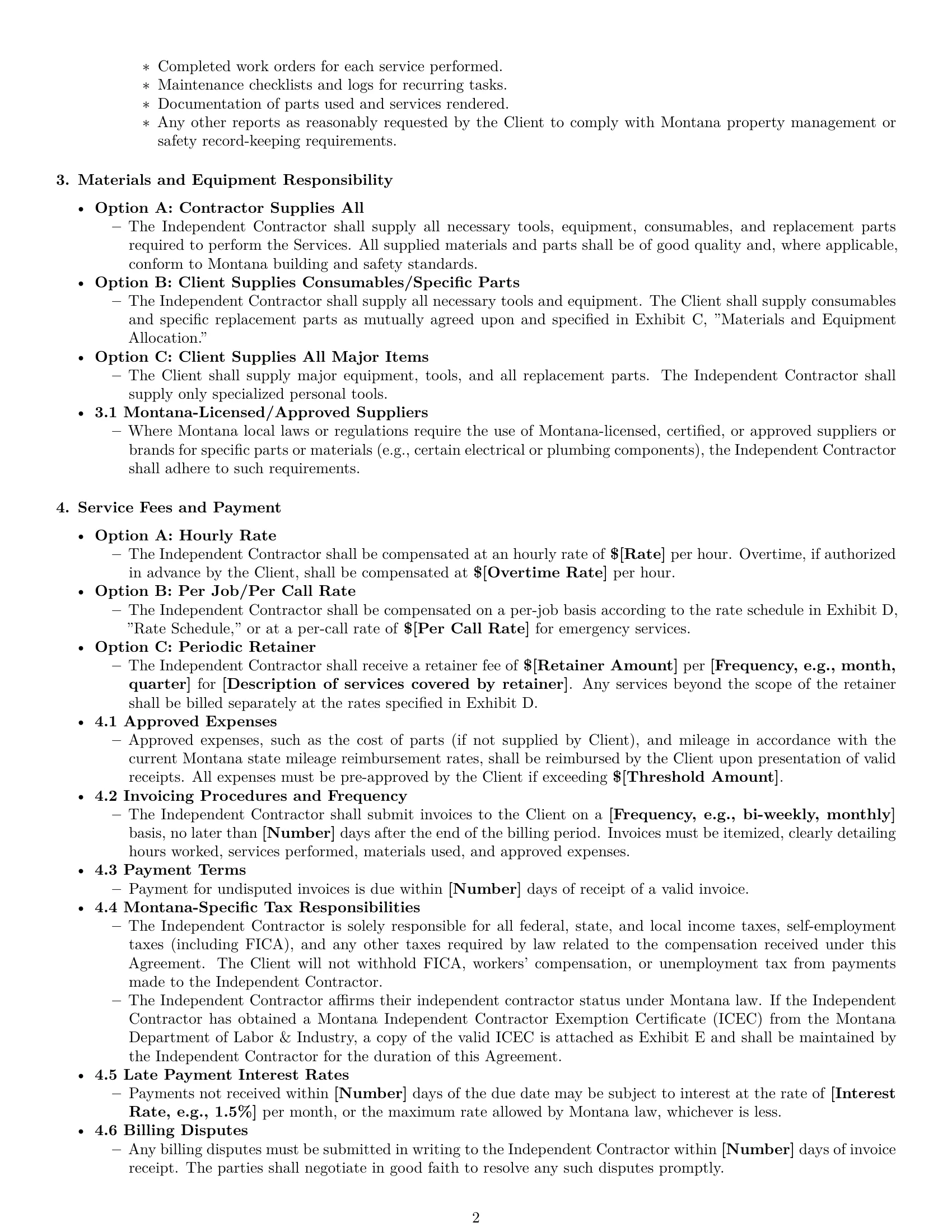 Preview page 2 of Pro Montana maintenance independent contractor agreement template