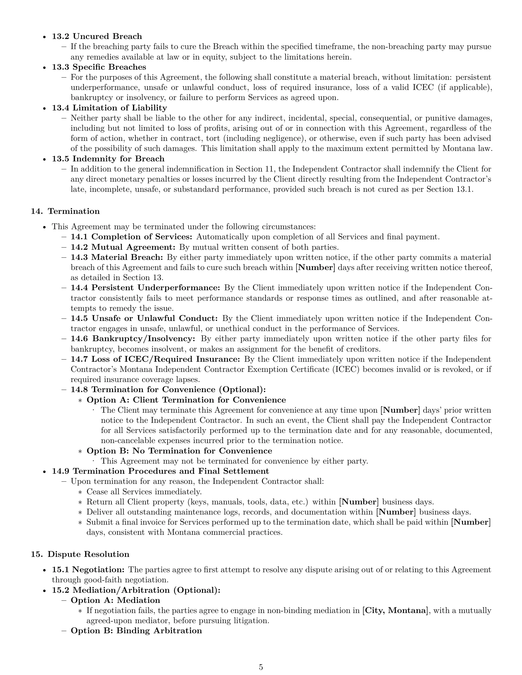 Preview page 5 of Pro Montana maintenance independent contractor agreement template