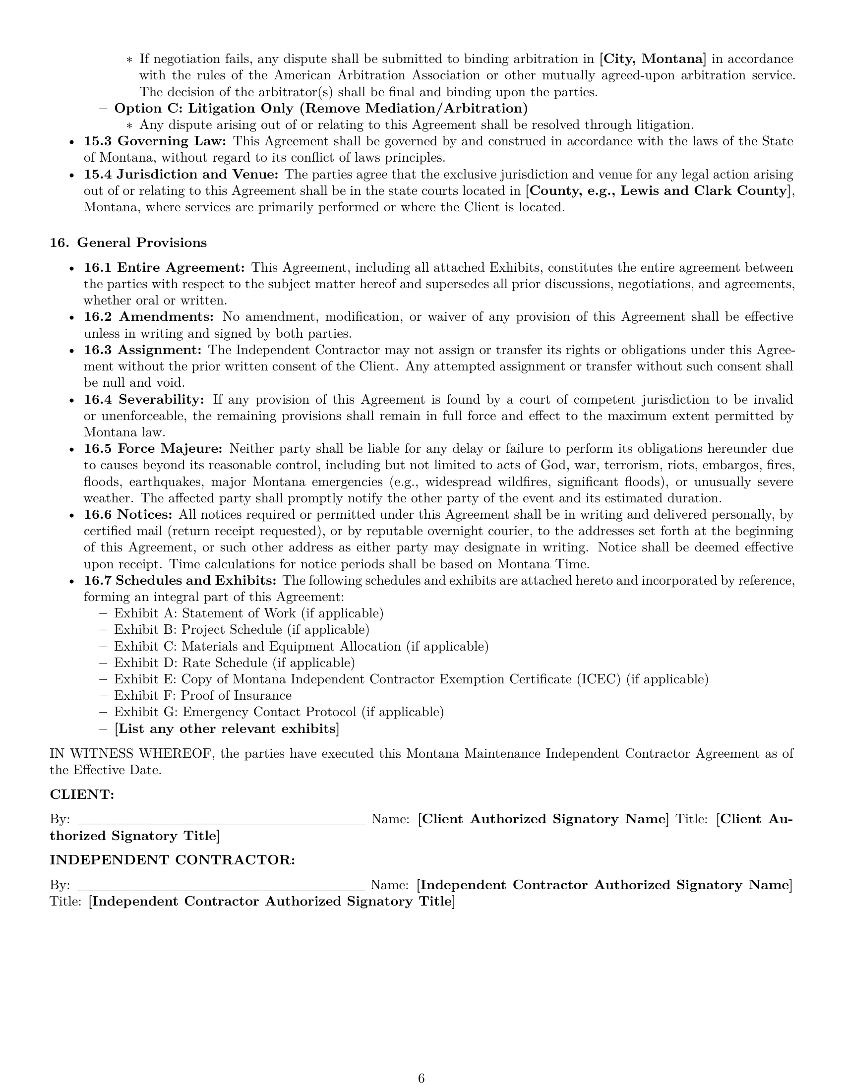 Preview page 6 of Pro Montana maintenance independent contractor agreement template