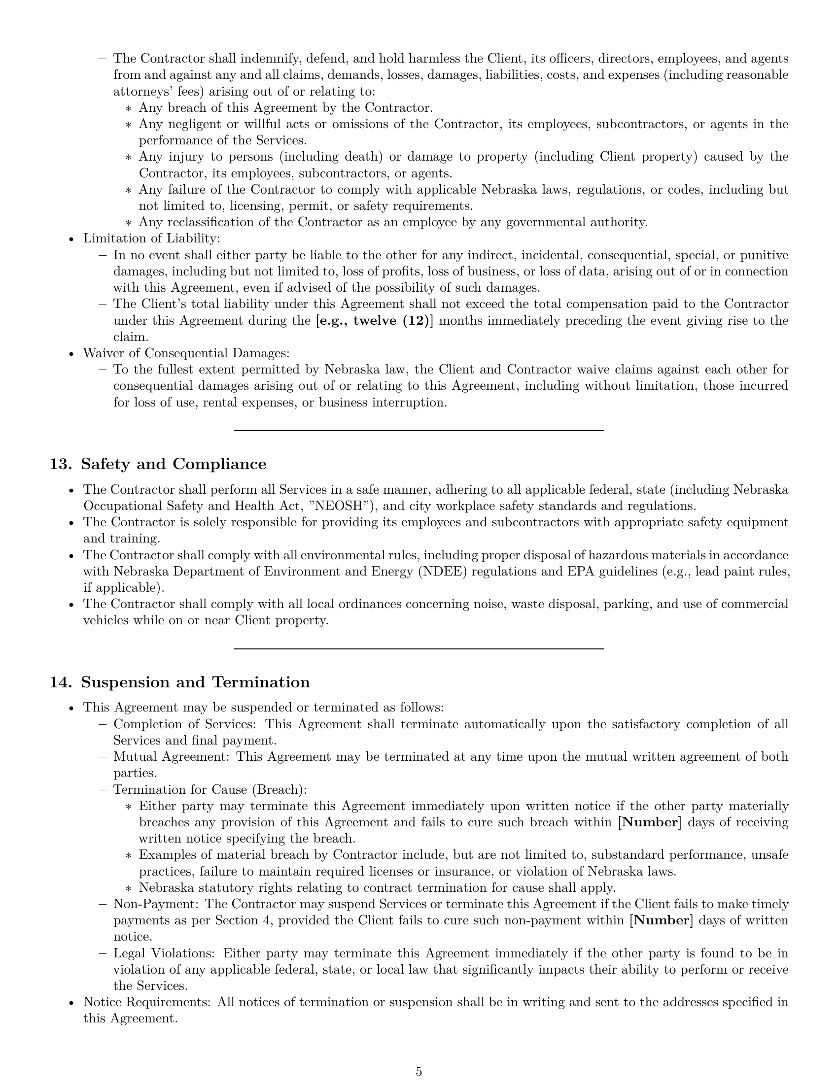 Preview page 5 of Pro Nebraska maintenance independent contractor agreement template