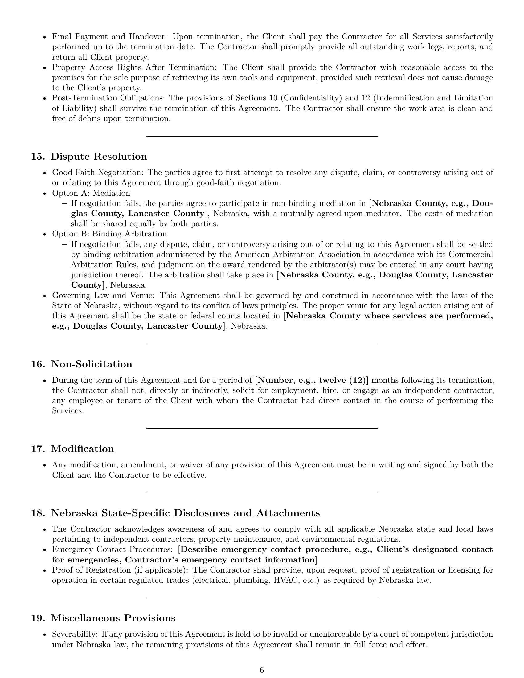 Preview page 6 of Pro Nebraska maintenance independent contractor agreement template