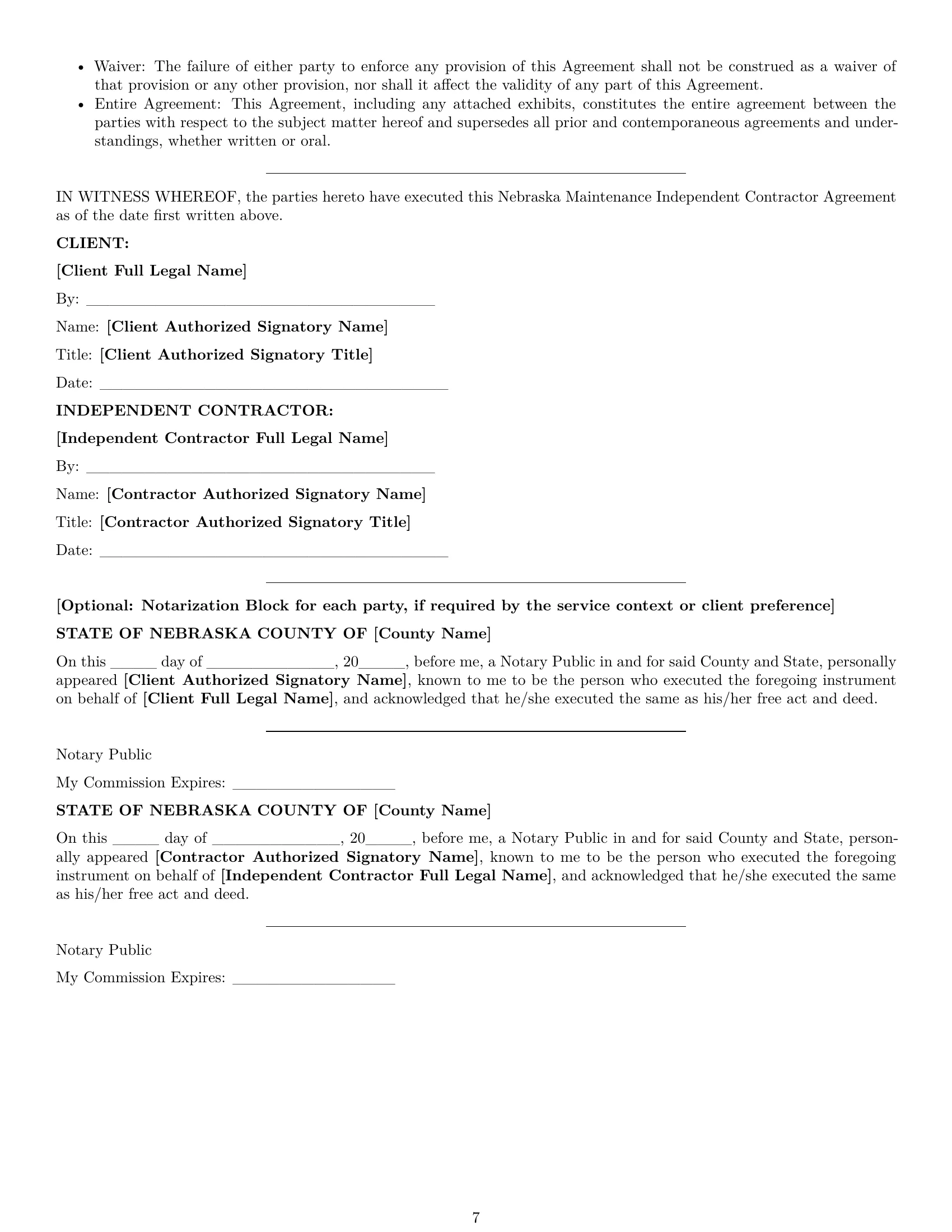 Preview page 7 of Pro Nebraska maintenance independent contractor agreement template