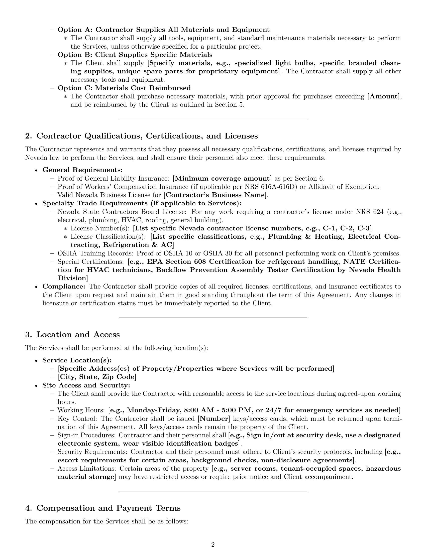 Preview page 2 of Pro Nevada maintenance independent contractor agreement template