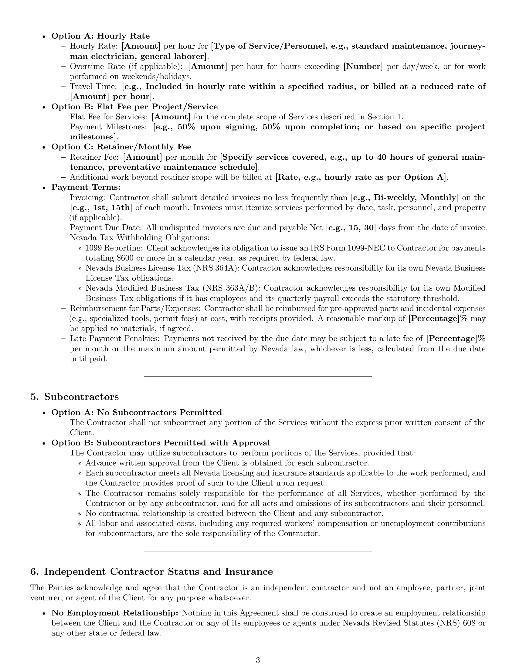 Preview page 3 of Pro Nevada maintenance independent contractor agreement template
