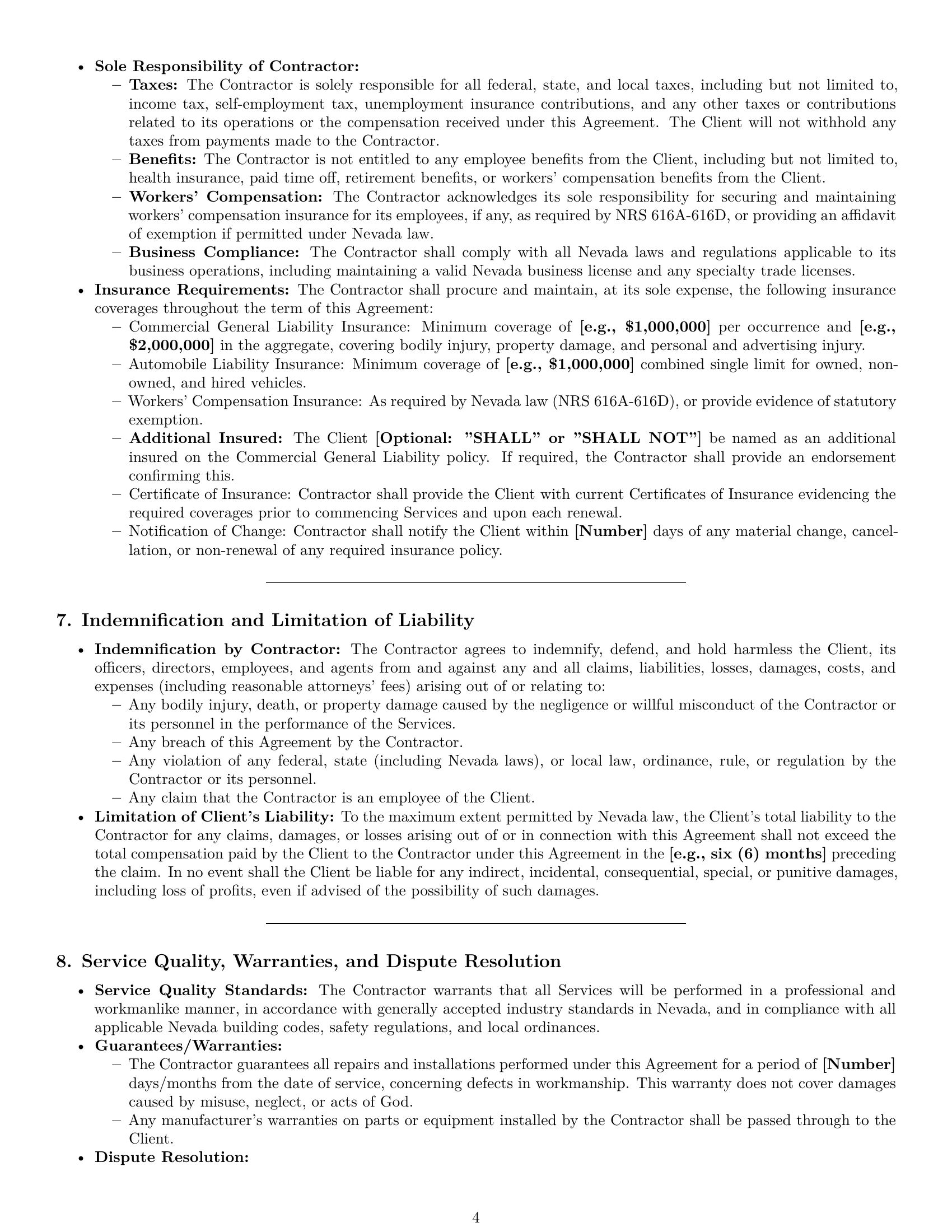 Preview page 4 of Pro Nevada maintenance independent contractor agreement template